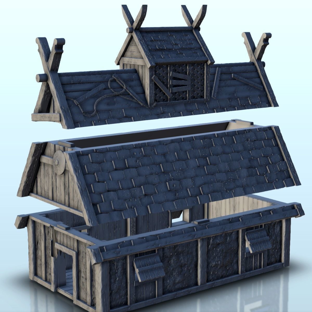 Large Viking building with floor and large door 3 3D print model_12