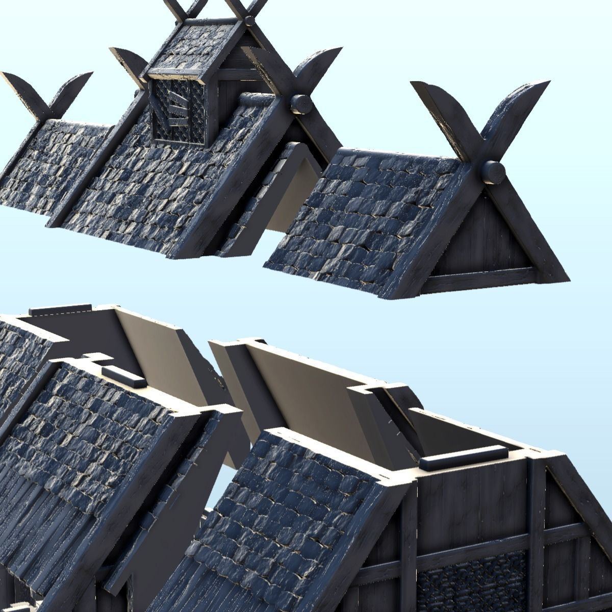 Large Viking building with double entrance and railings 5 3D print model_3