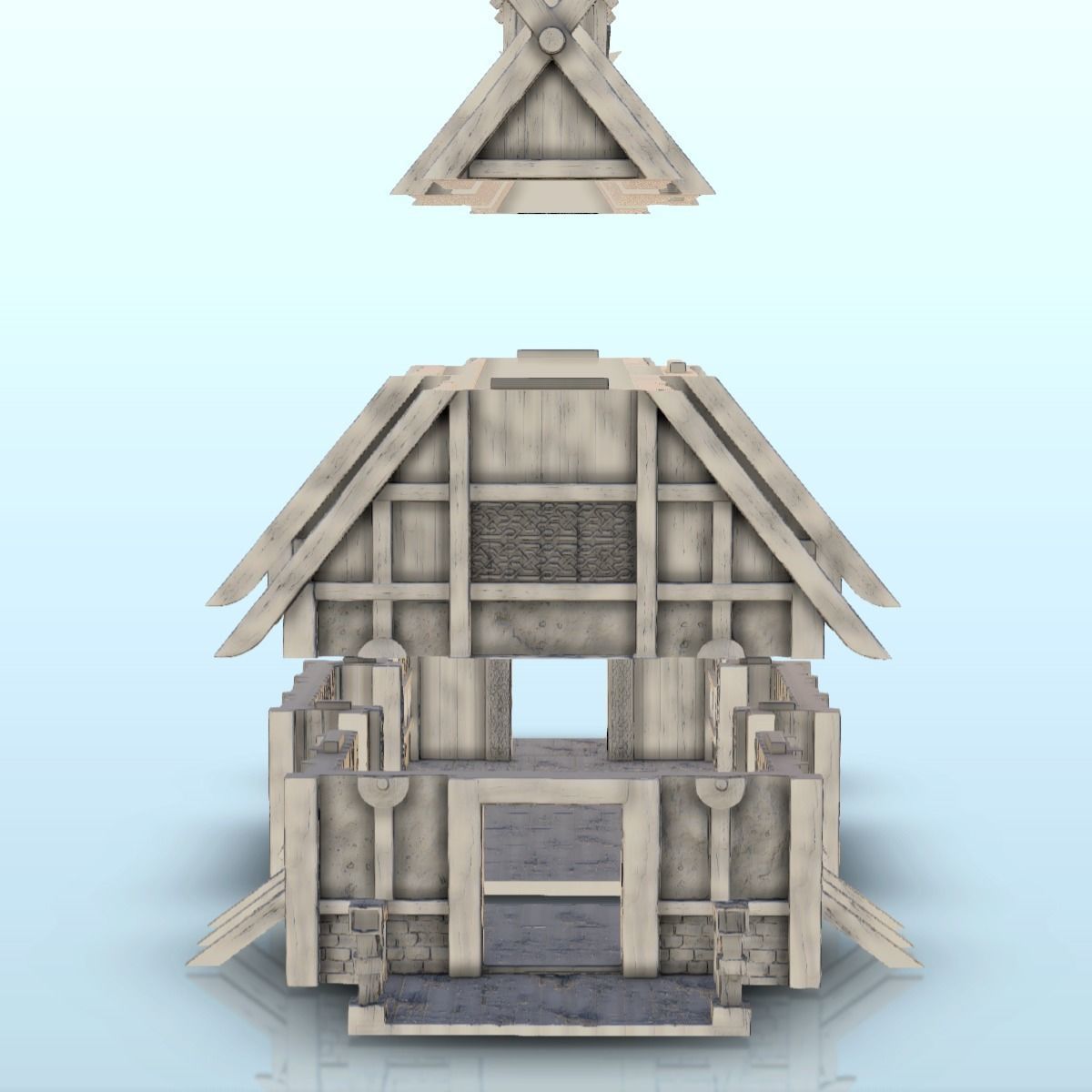 Large Viking building with double entrance and railings 5 3D print model_20