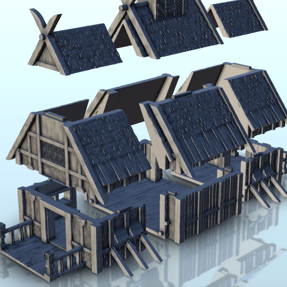 Large Viking building with double entrance and railings 5 3D print model_12