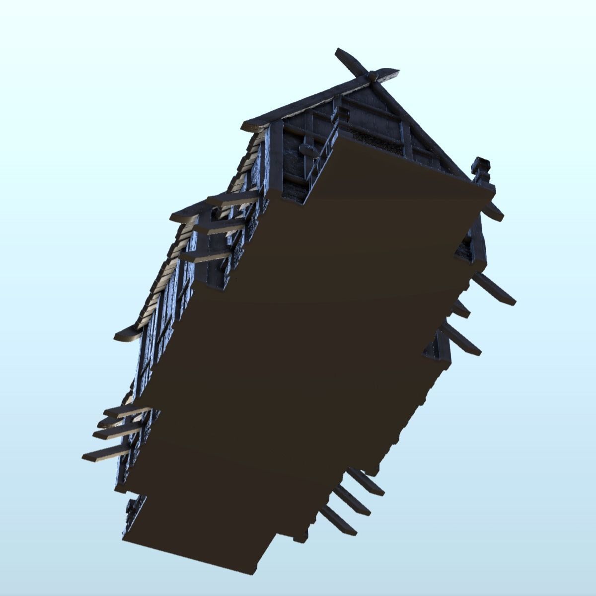 Large Viking building with double entrance and railings 5 3D print model_5
