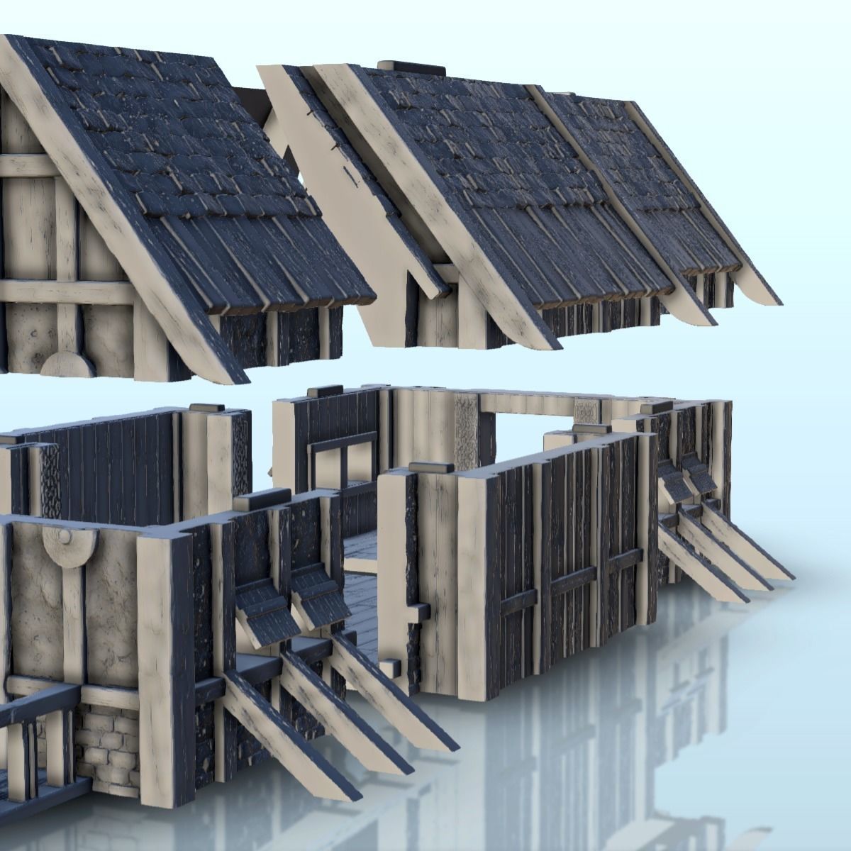 Large Viking building with double entrance and railings 5 3D print model_25