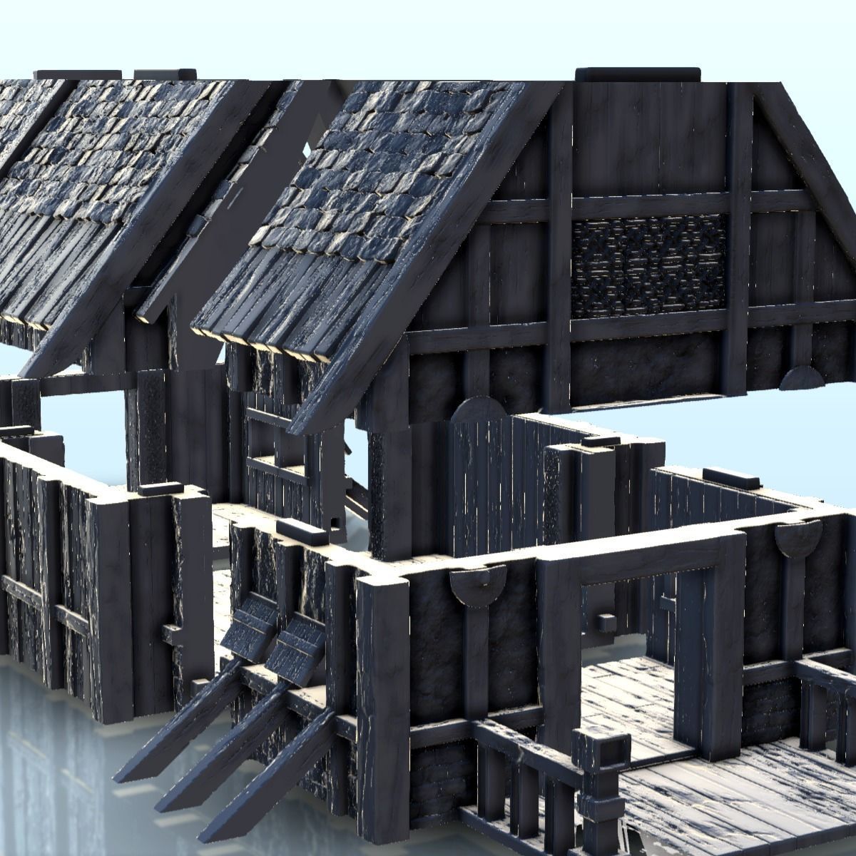 Large Viking building with double entrance and railings 5 3D print model_2