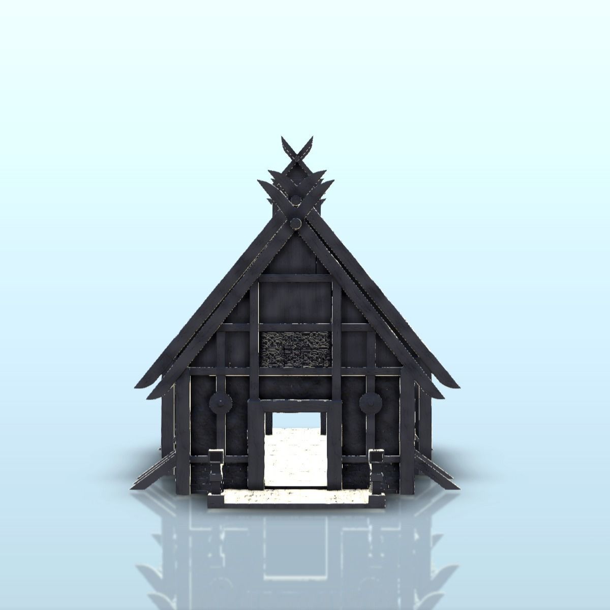Large Viking building with double entrance and railings 5 3D print model_22