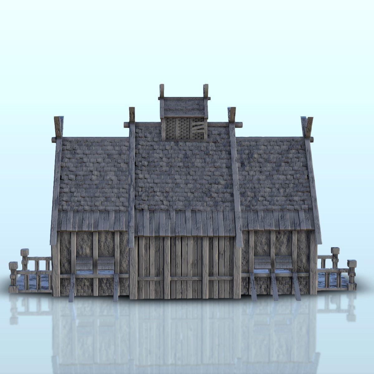 Large Viking building with double entrance and railings 5 3D print model_21