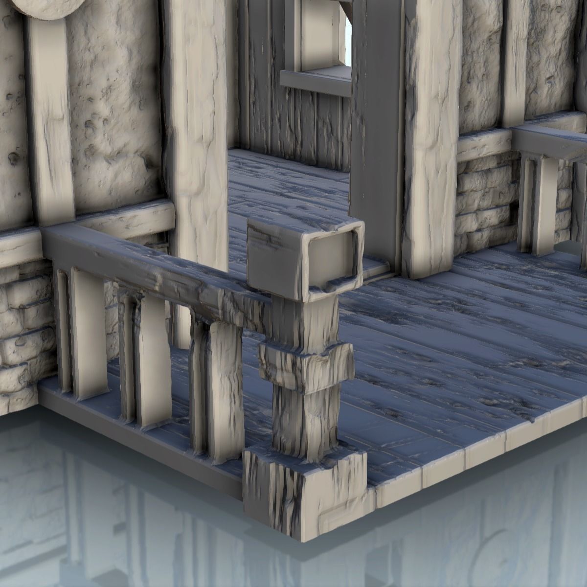 Large Viking building with double entrance and railings 5 3D print model_14