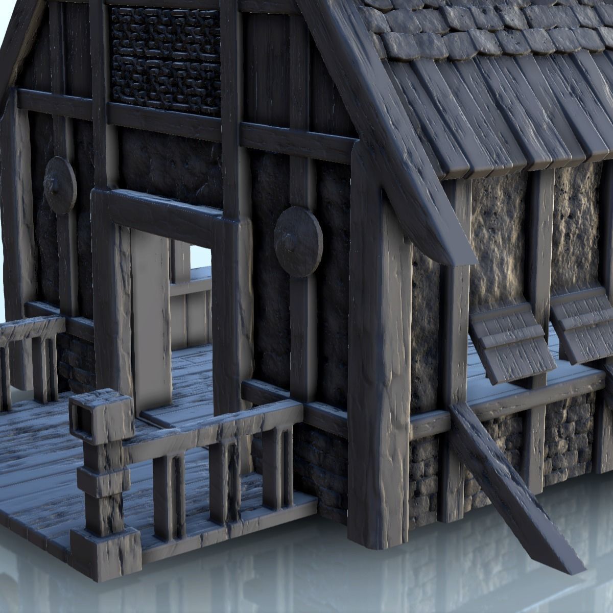 Large Viking building with double entrance and railings 5 3D print model_6