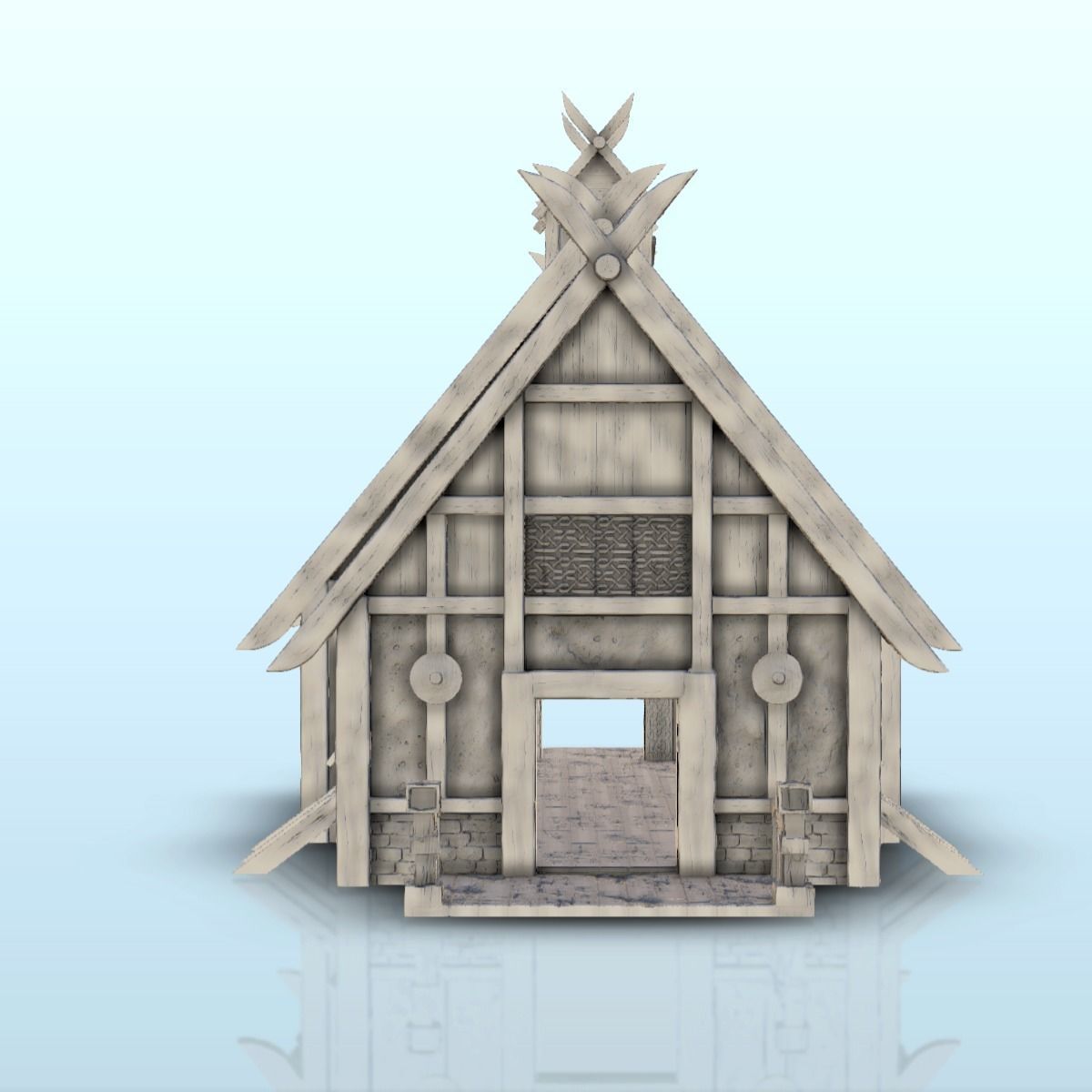 Large Viking building with double entrance and railings 5 3D print model_19