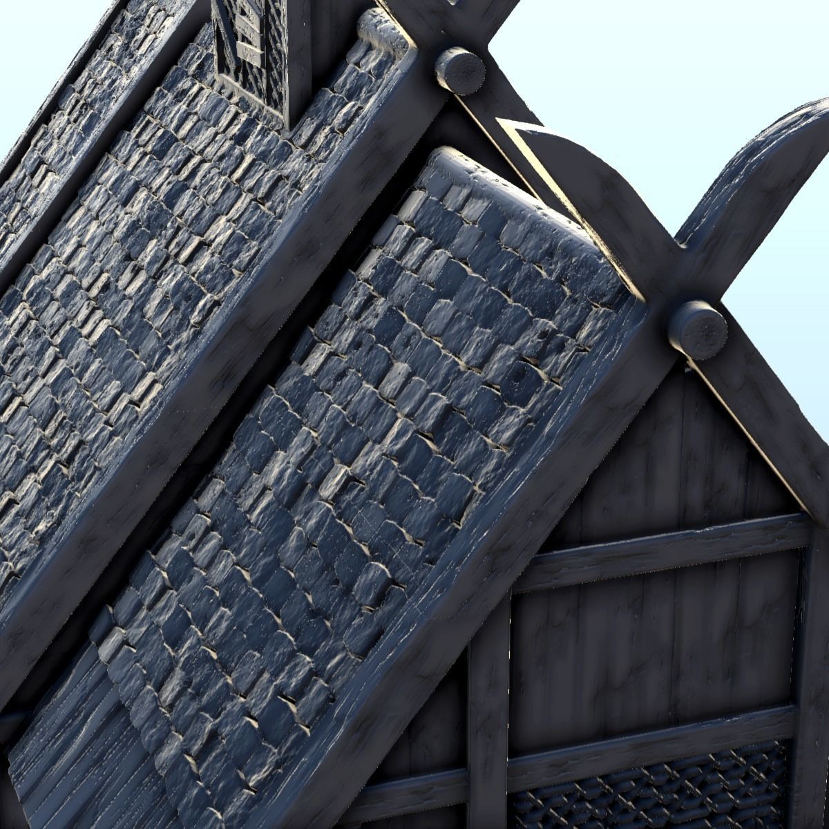 Large Viking building with double entrance and railings 5 3D print model_8