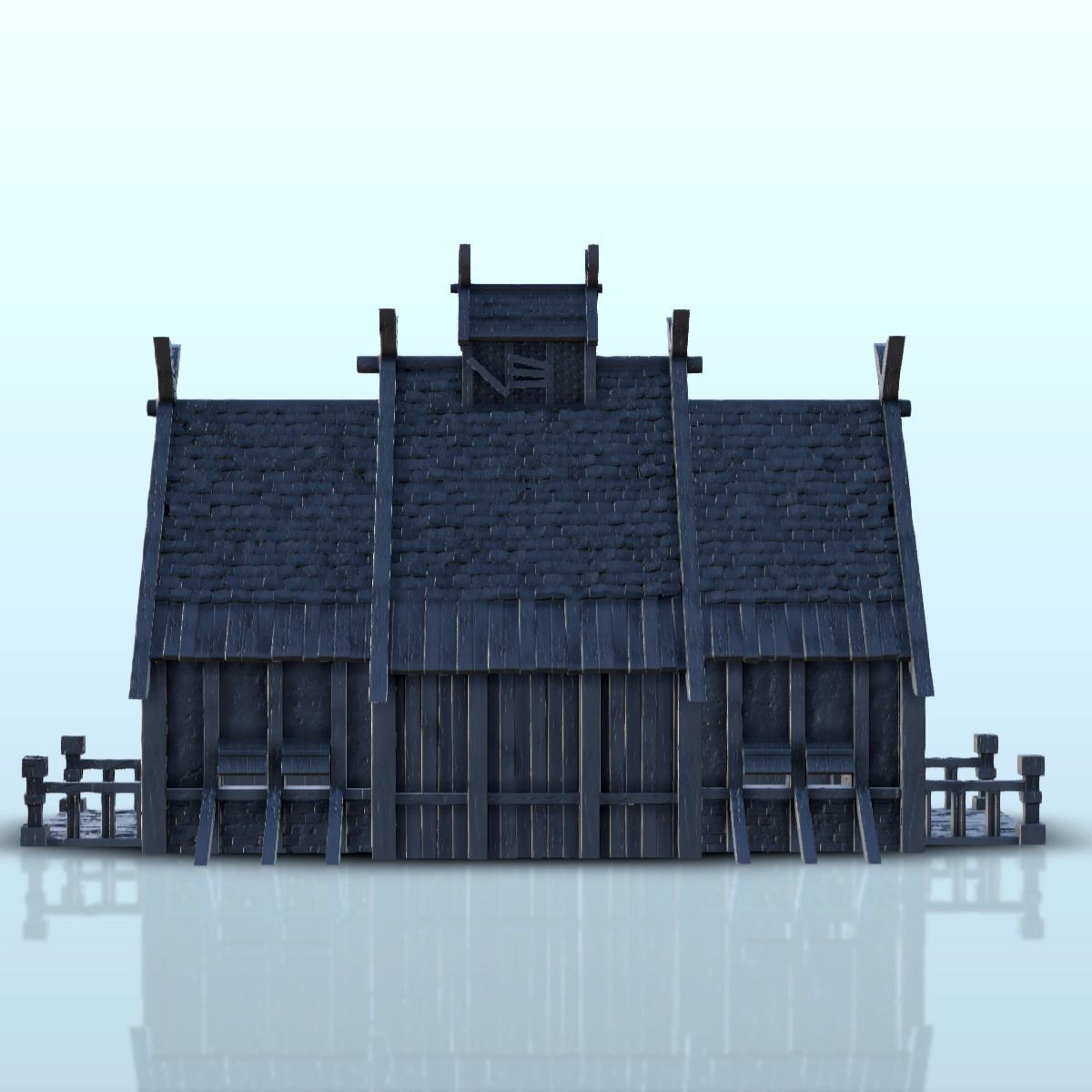 Large Viking building with double entrance and railings 5 3D print model_23