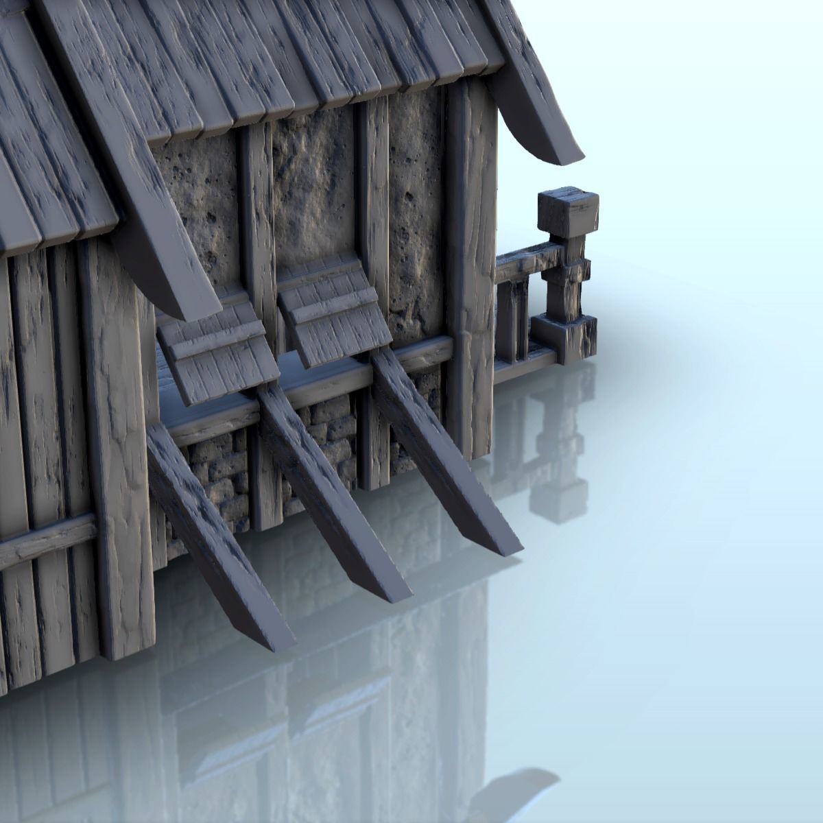 Large Viking building with double entrance and railings 5 3D print model_11