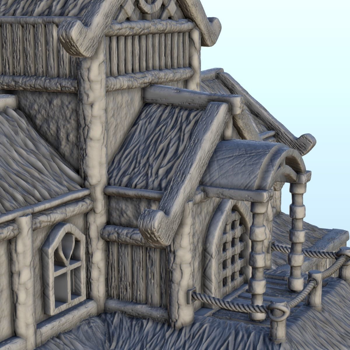 Large medieval palace with thatched roof and terraces 13 3D print model_22