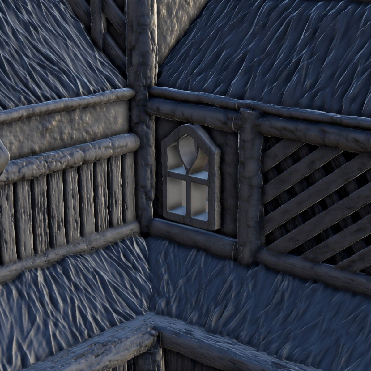 Large medieval palace with thatched roof and terraces 13 3D print model_17