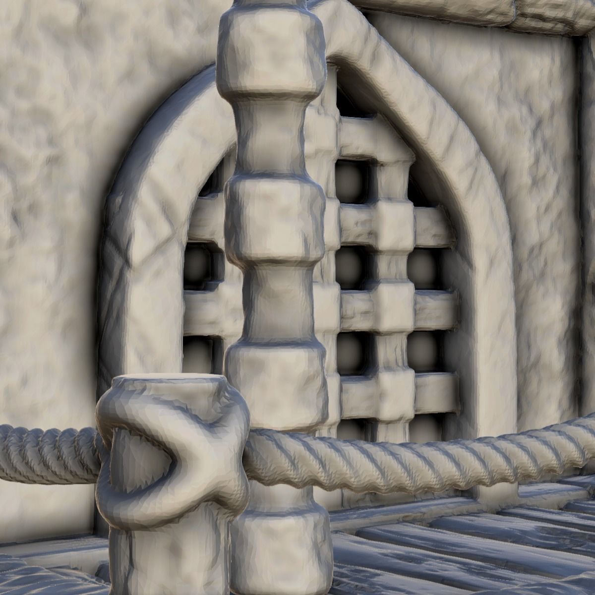 Large medieval palace with thatched roof and terraces 13 3D print model_24