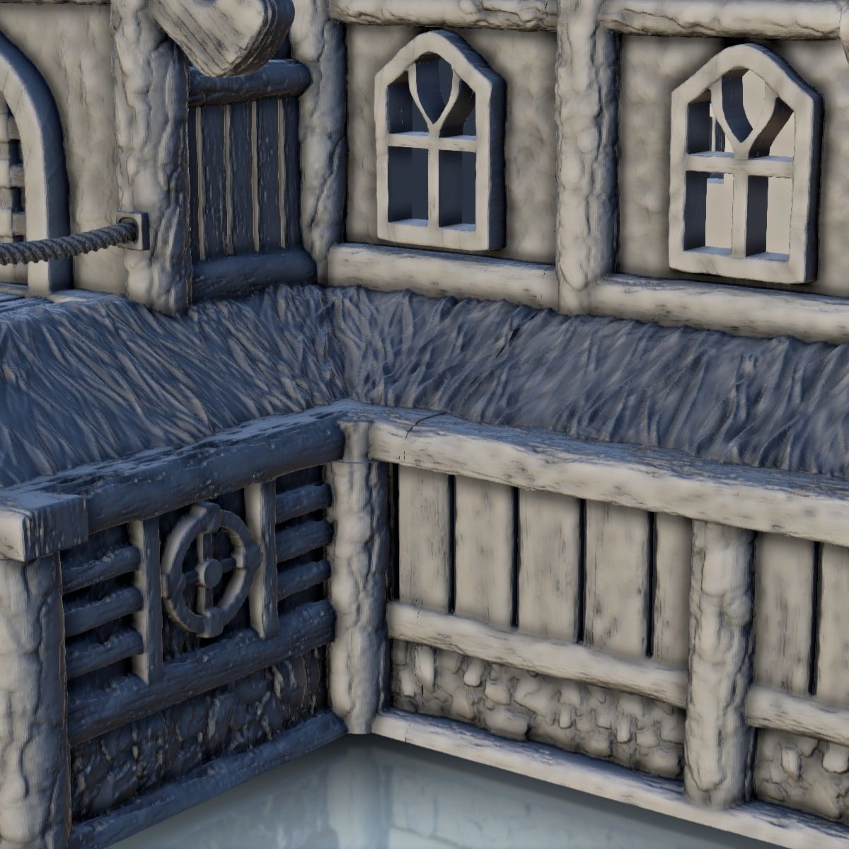 Large medieval palace with thatched roof and terraces 13 3D print model_14