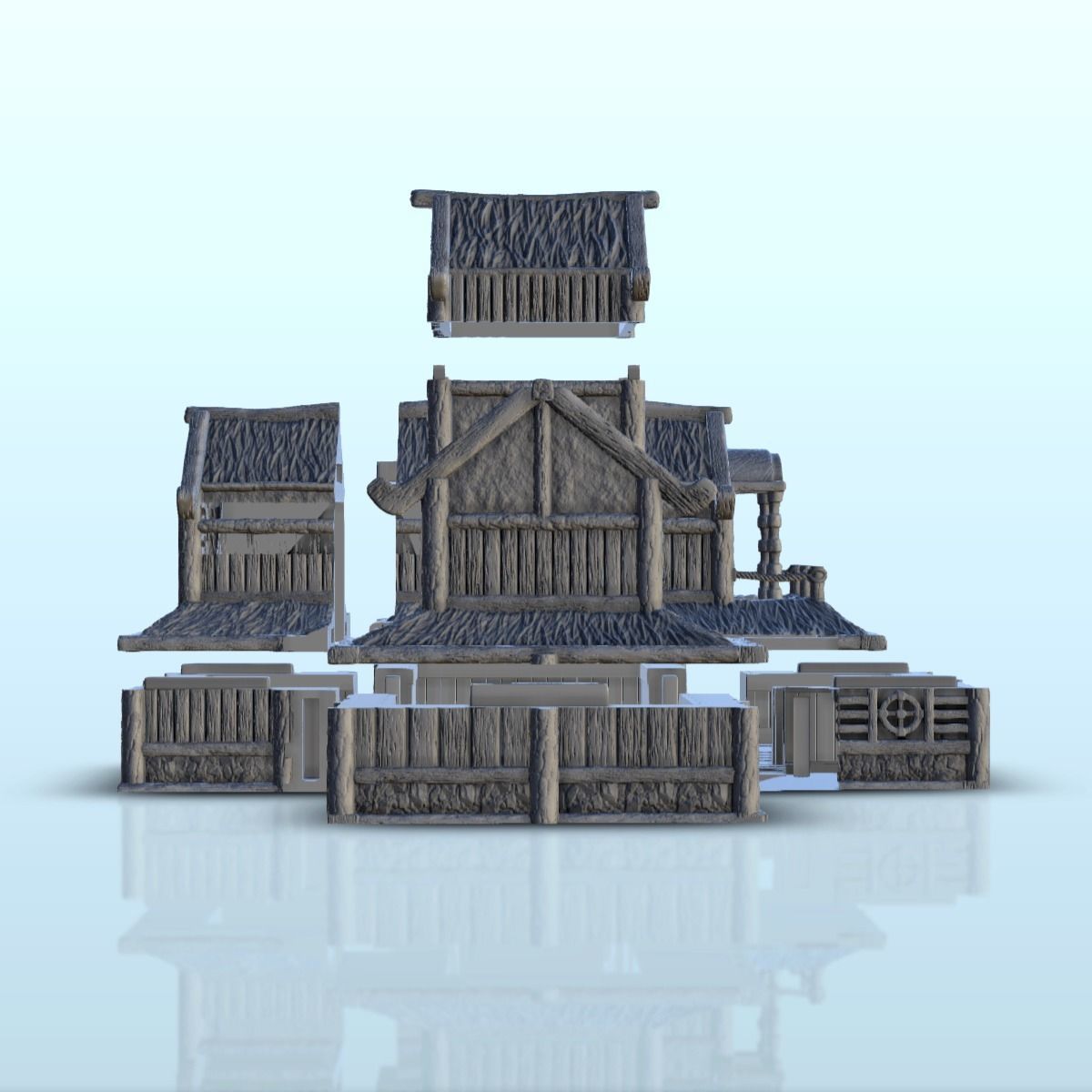 Large medieval palace with thatched roof and terraces 13 3D print model_3