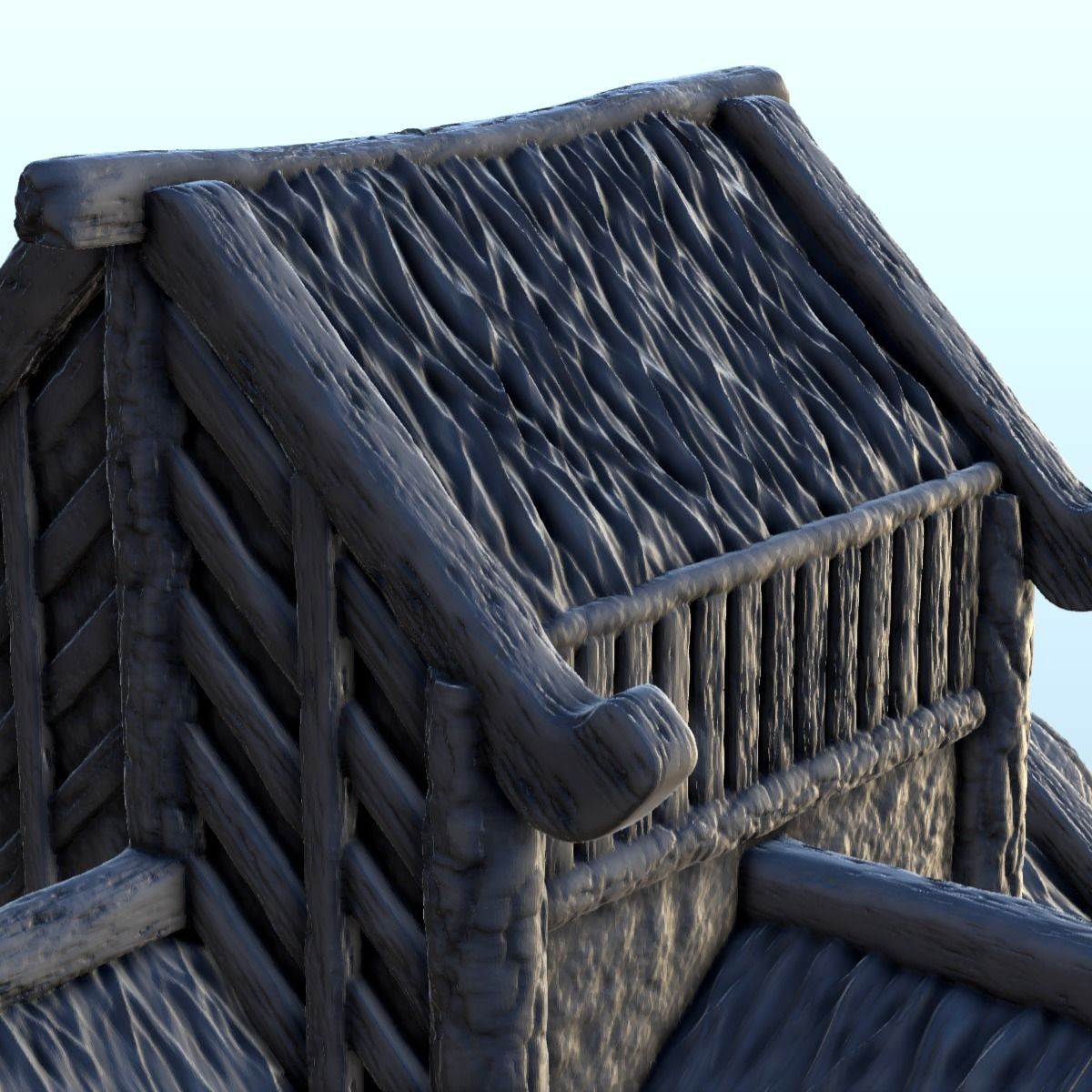 Large medieval palace with thatched roof and terraces 13 3D print model_19