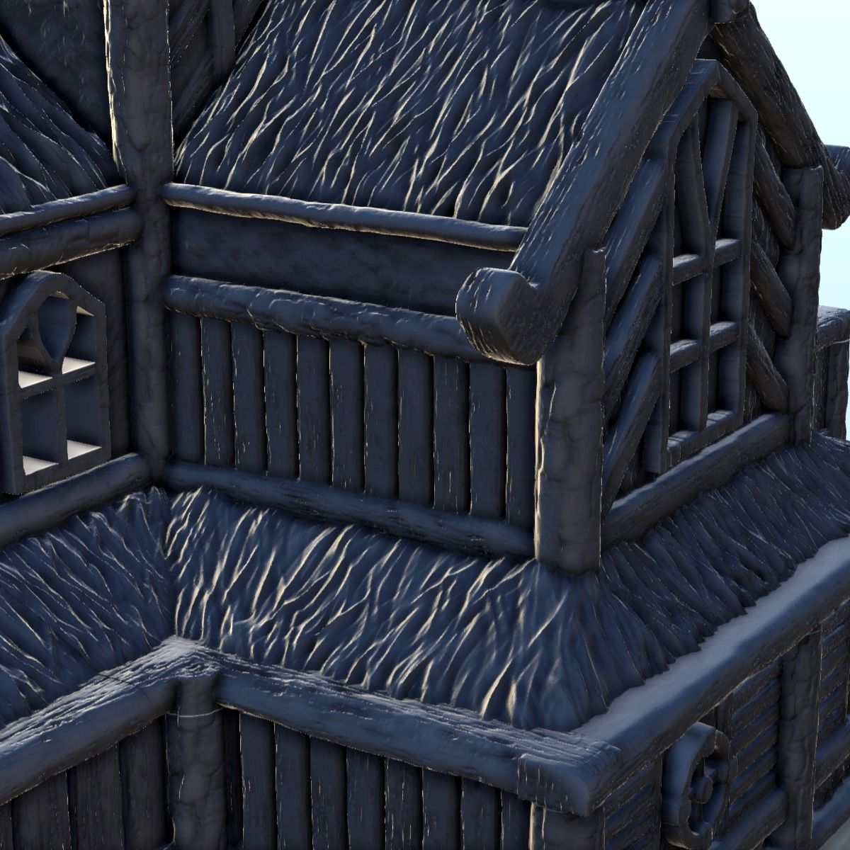 Large medieval palace with thatched roof and terraces 13 3D print model_15