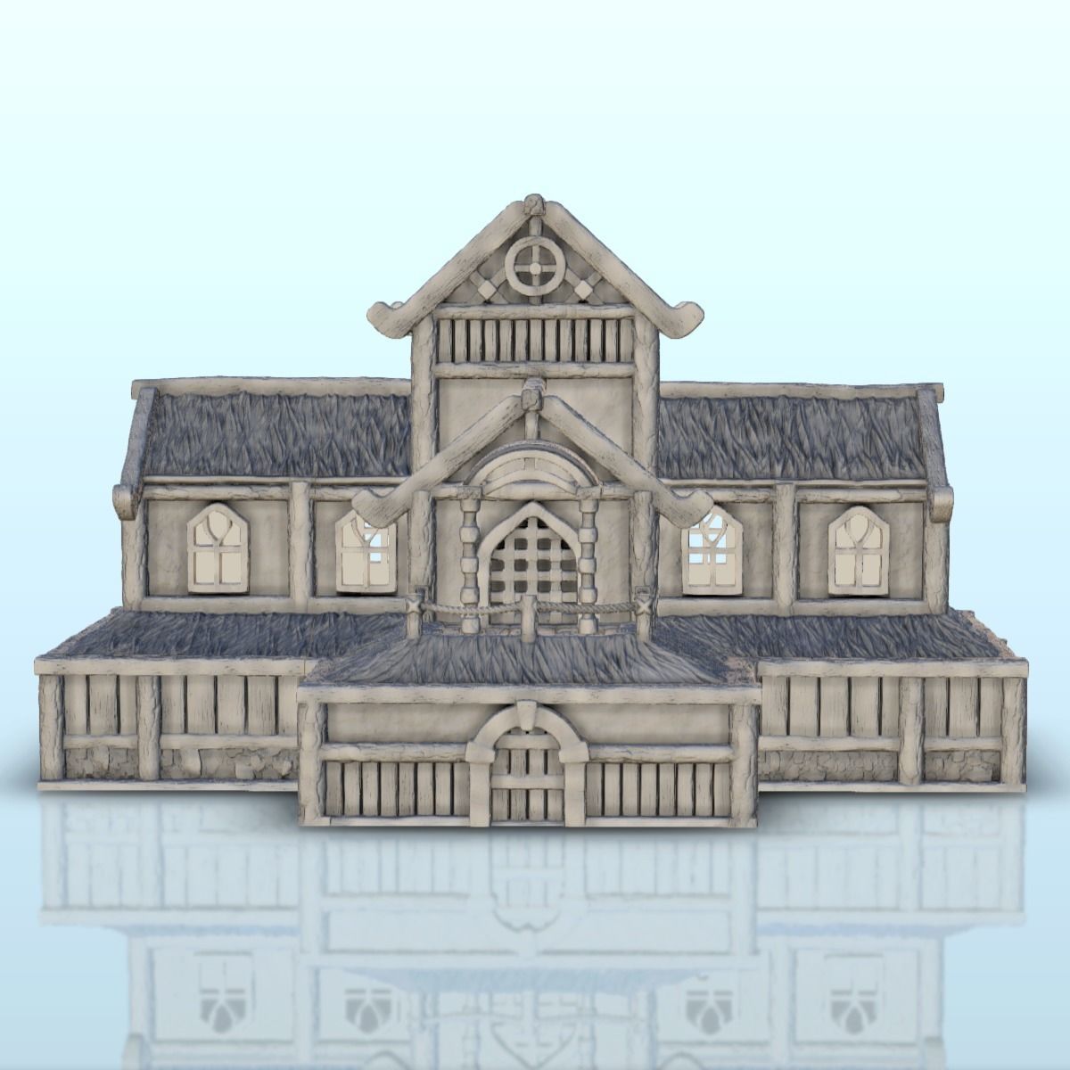 Large medieval palace with thatched roof and terraces 13 3D print model_6