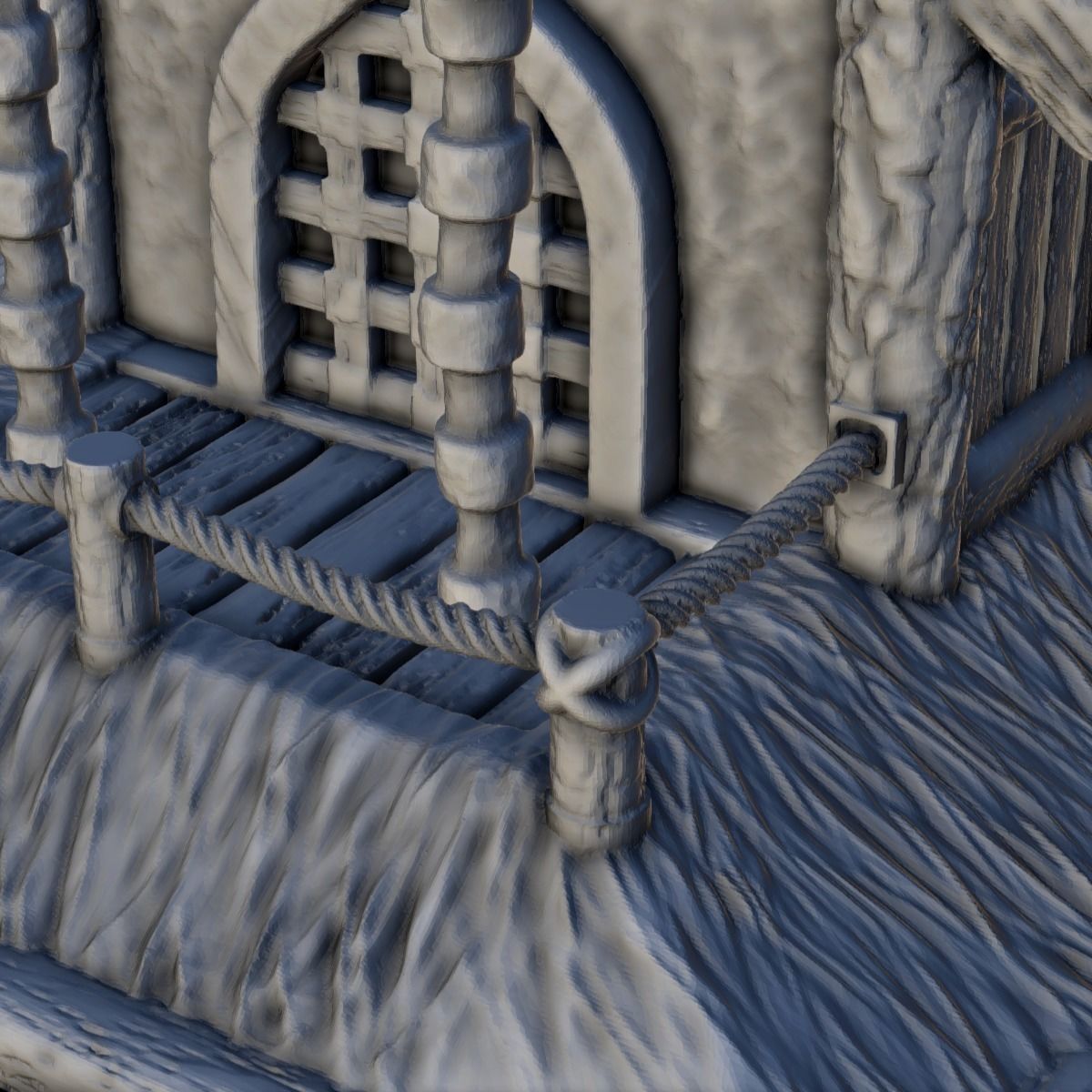 Large medieval palace with thatched roof and terraces 13 3D print model_13