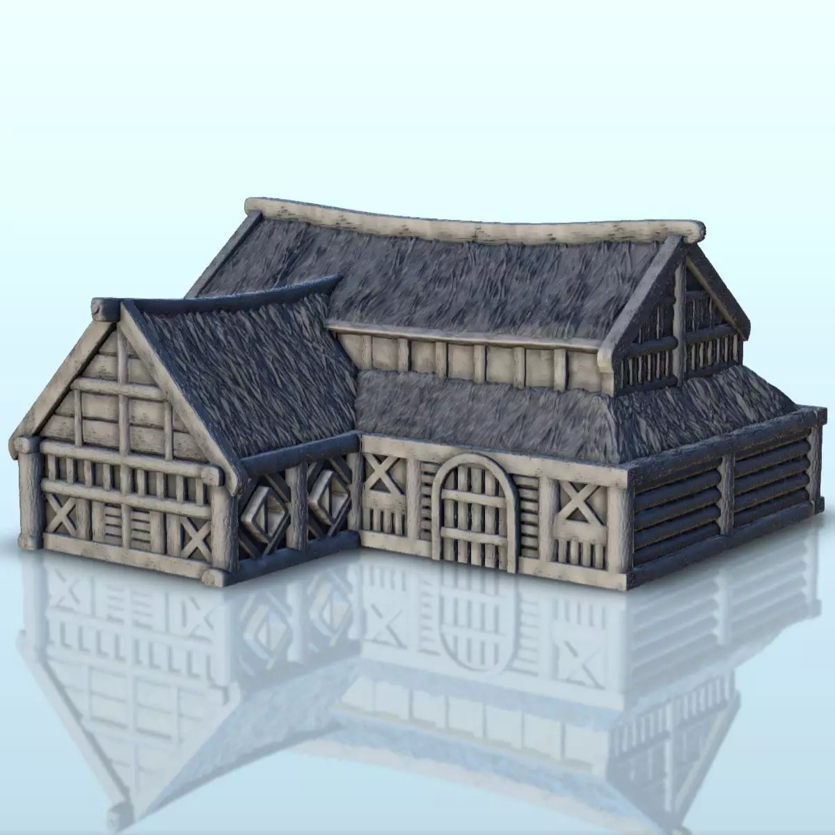 Large medieval house with multi-floored thatched roof 8 3D print model