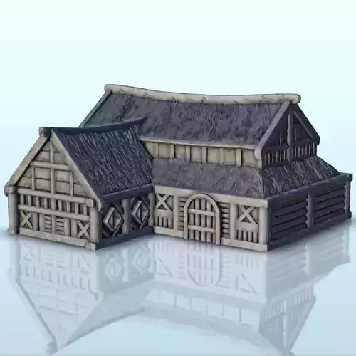 Large medieval house with multi-floored thatched roof 8