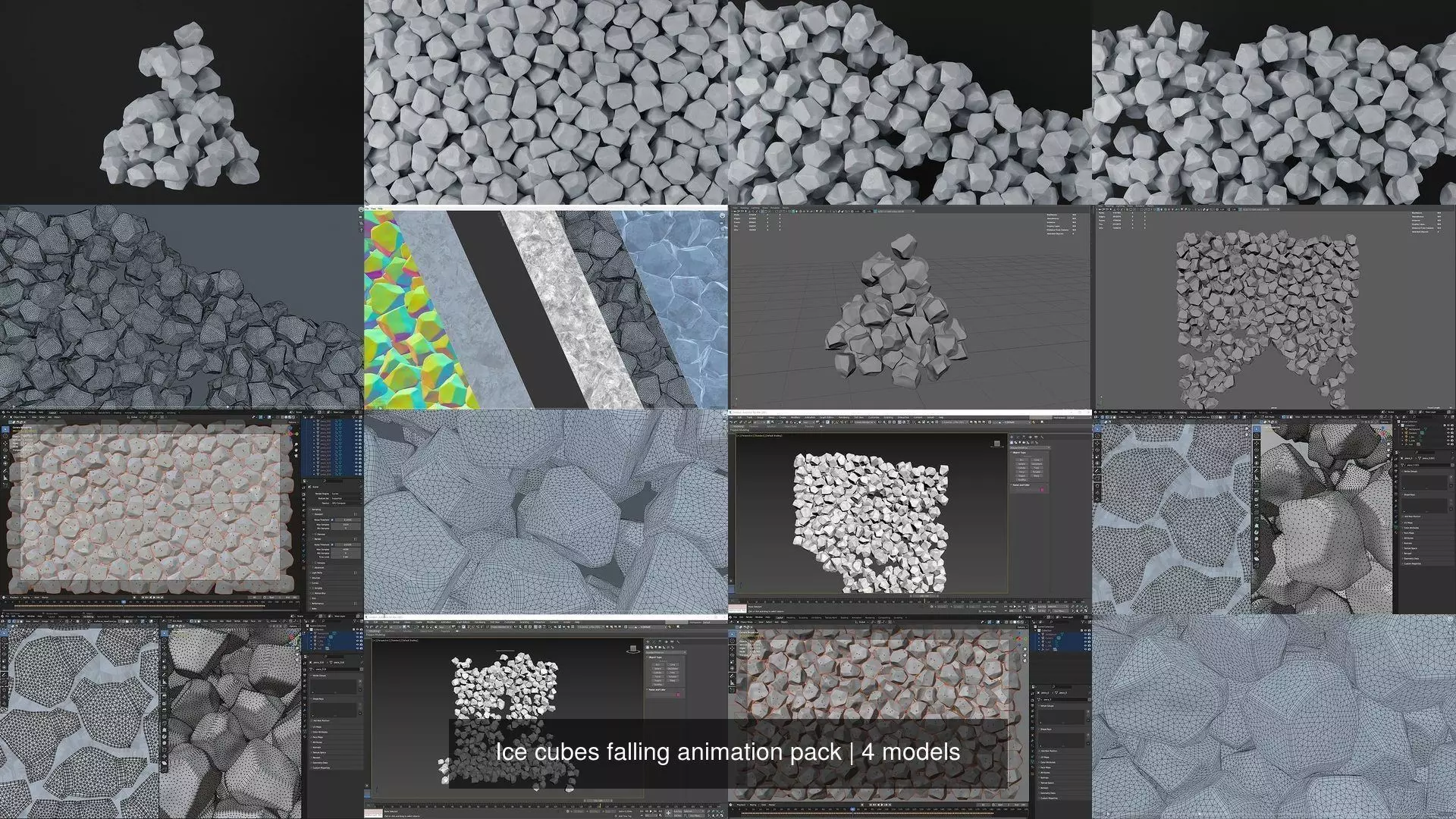 Ice cubes falling animation pack 3D Model Collection_0