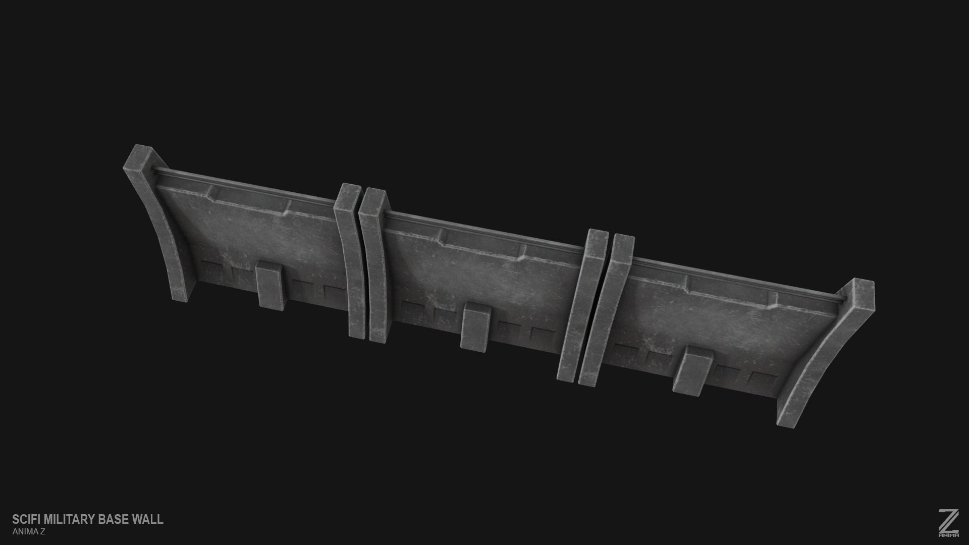 Scifi militarybase wall Low-poly 3D model_7