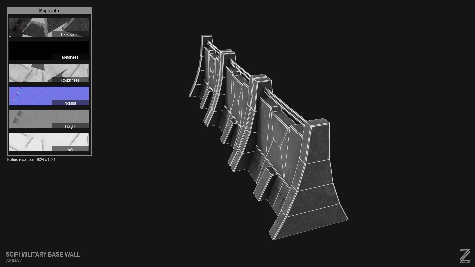 Scifi militarybase wall Low-poly 3D model_1