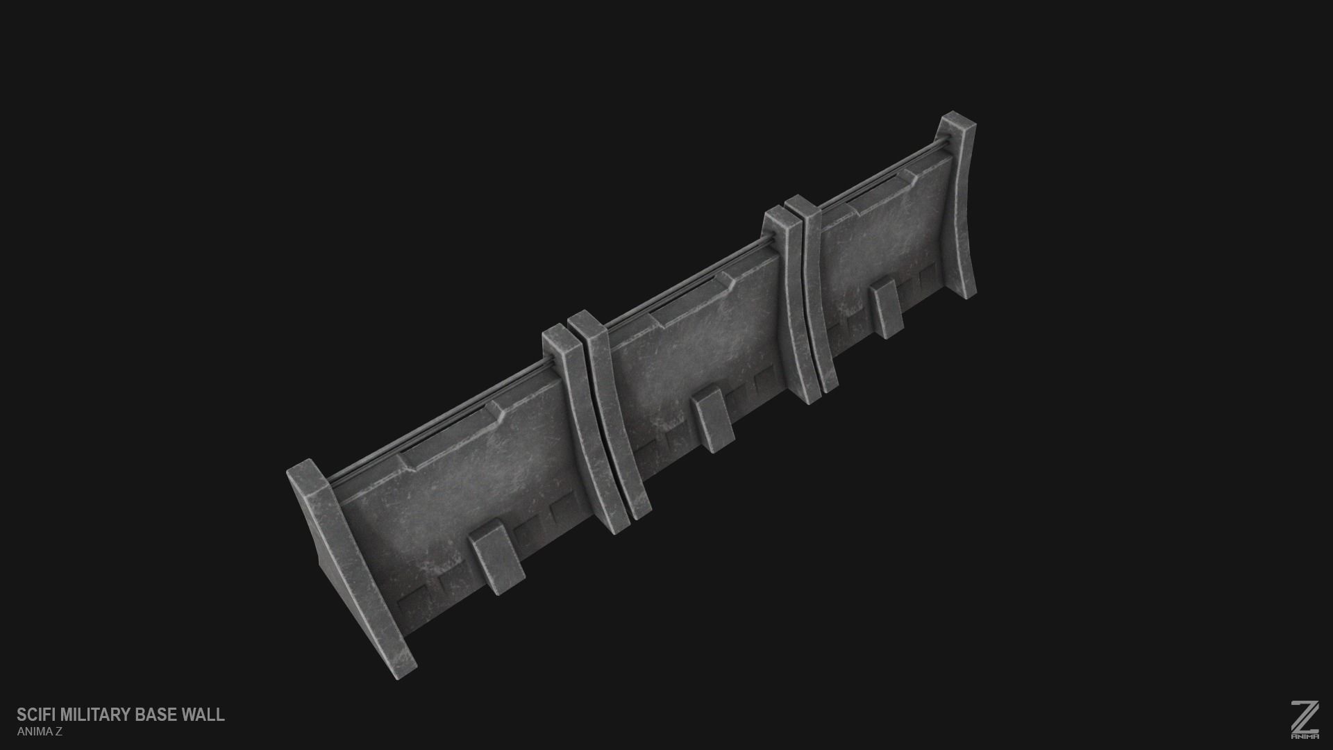 Scifi militarybase wall Low-poly 3D model_8