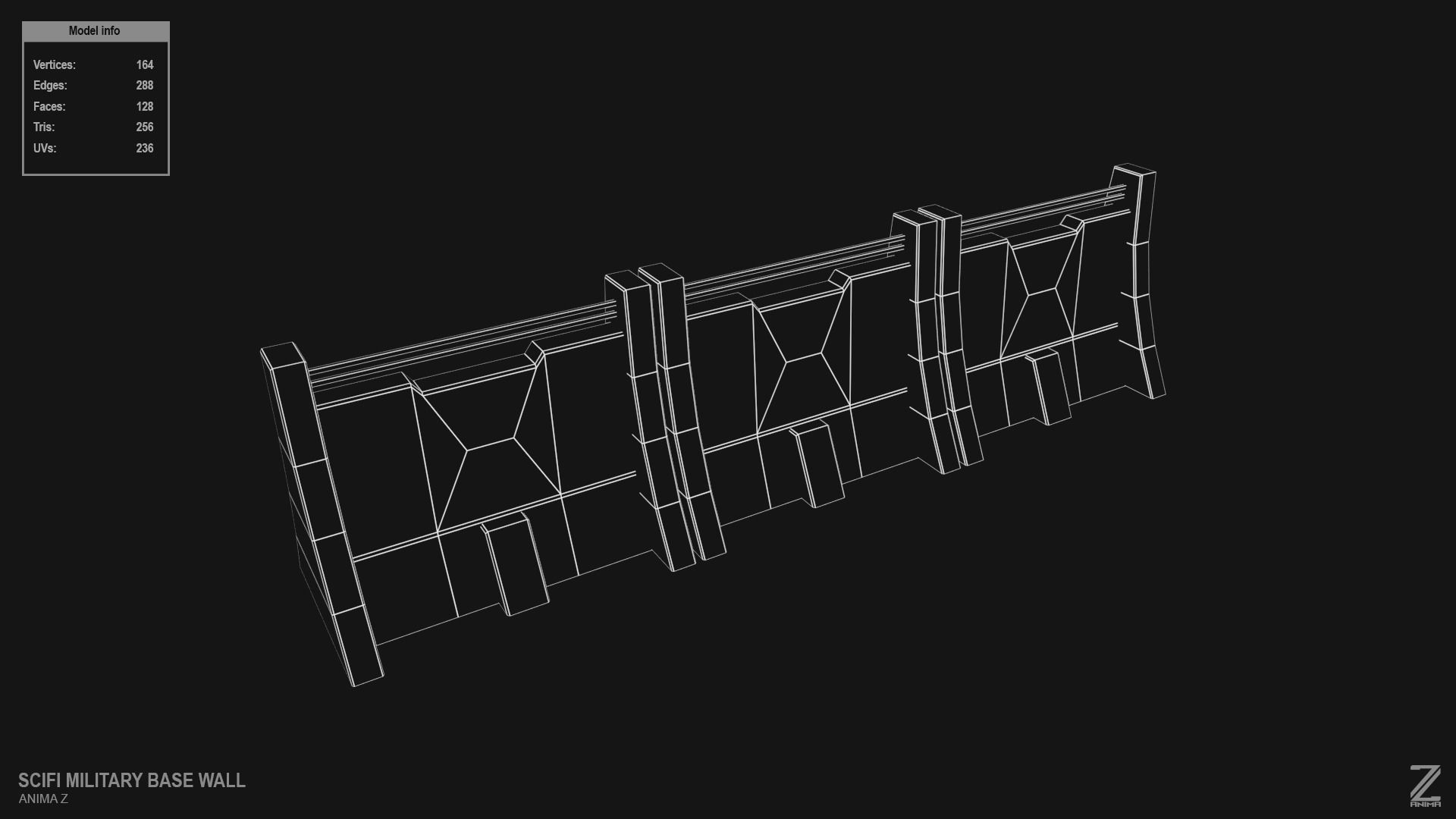 Scifi militarybase wall Low-poly 3D model_12