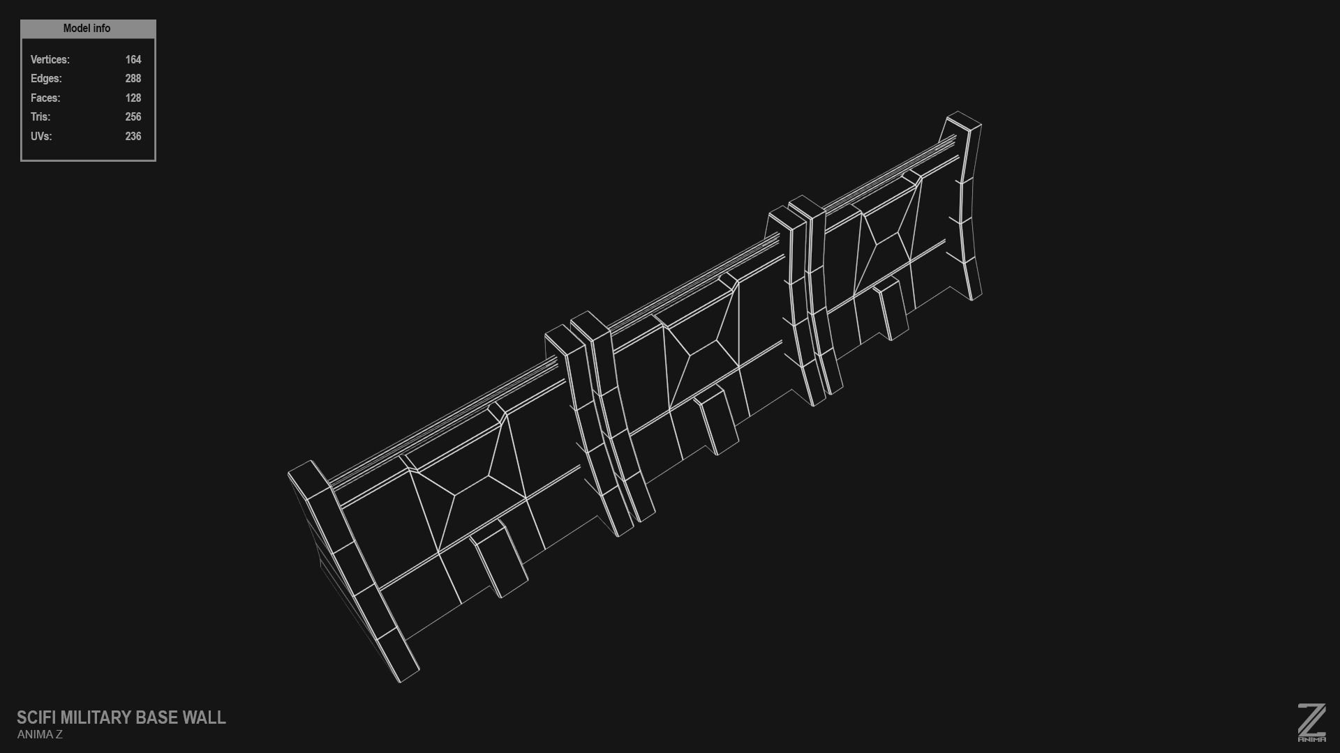 Scifi militarybase wall Low-poly 3D model_14