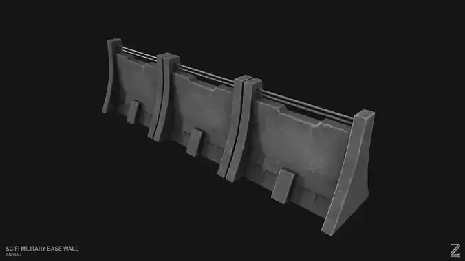 Scifi militarybase wall Low-poly 3D model
