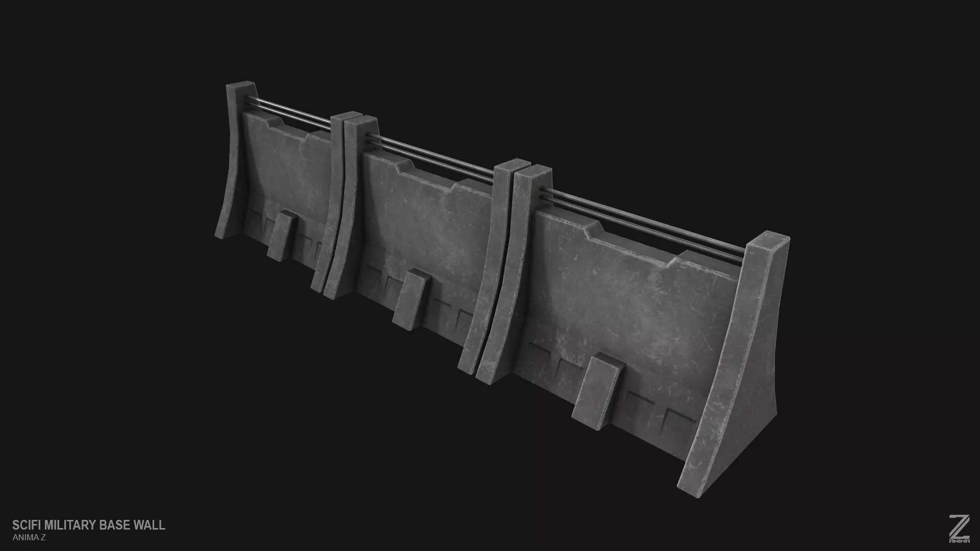 Scifi militarybase wall Low-poly 3D model_0