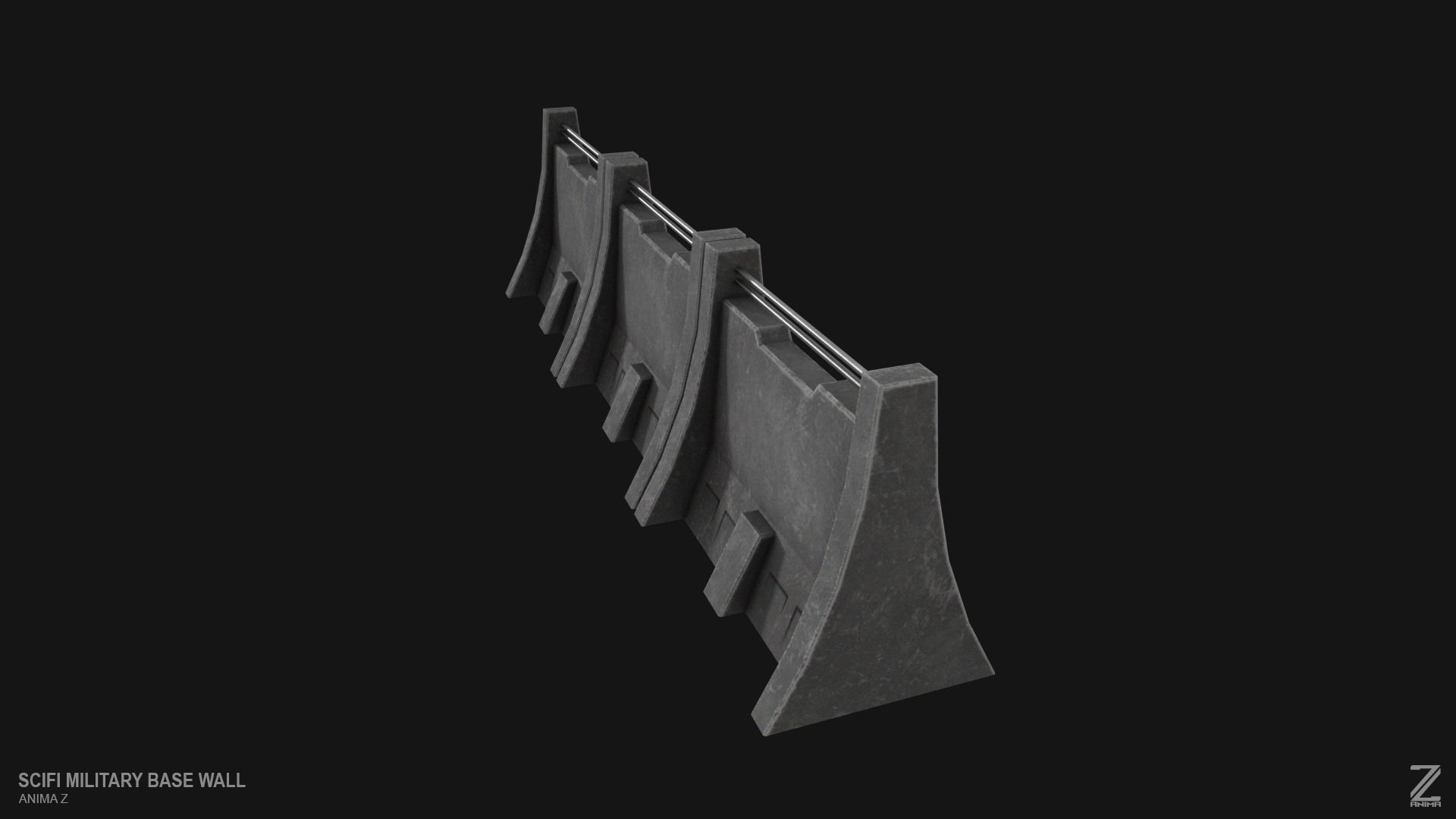 Scifi militarybase wall Low-poly 3D model_5