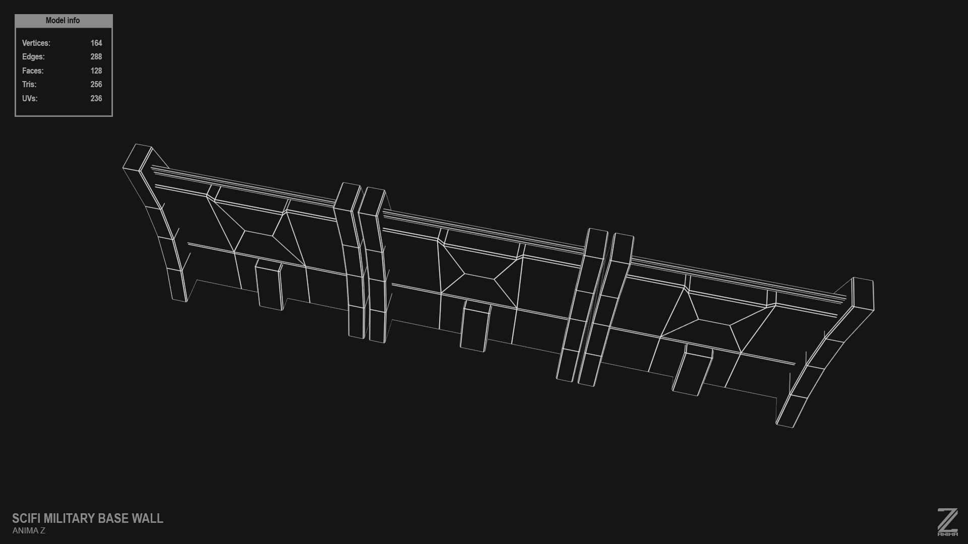 Scifi militarybase wall Low-poly 3D model_13