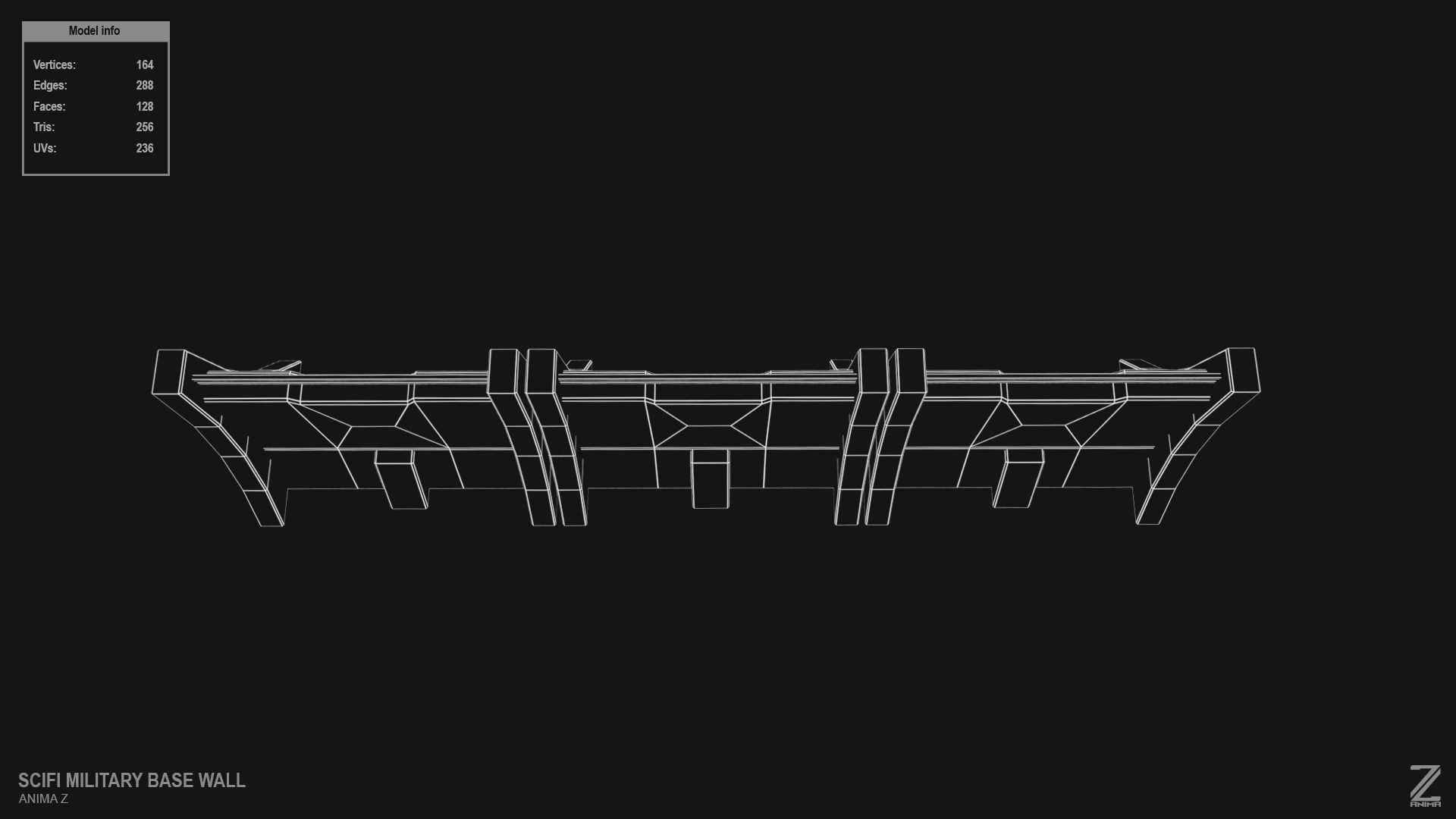 Scifi militarybase wall Low-poly 3D model_10