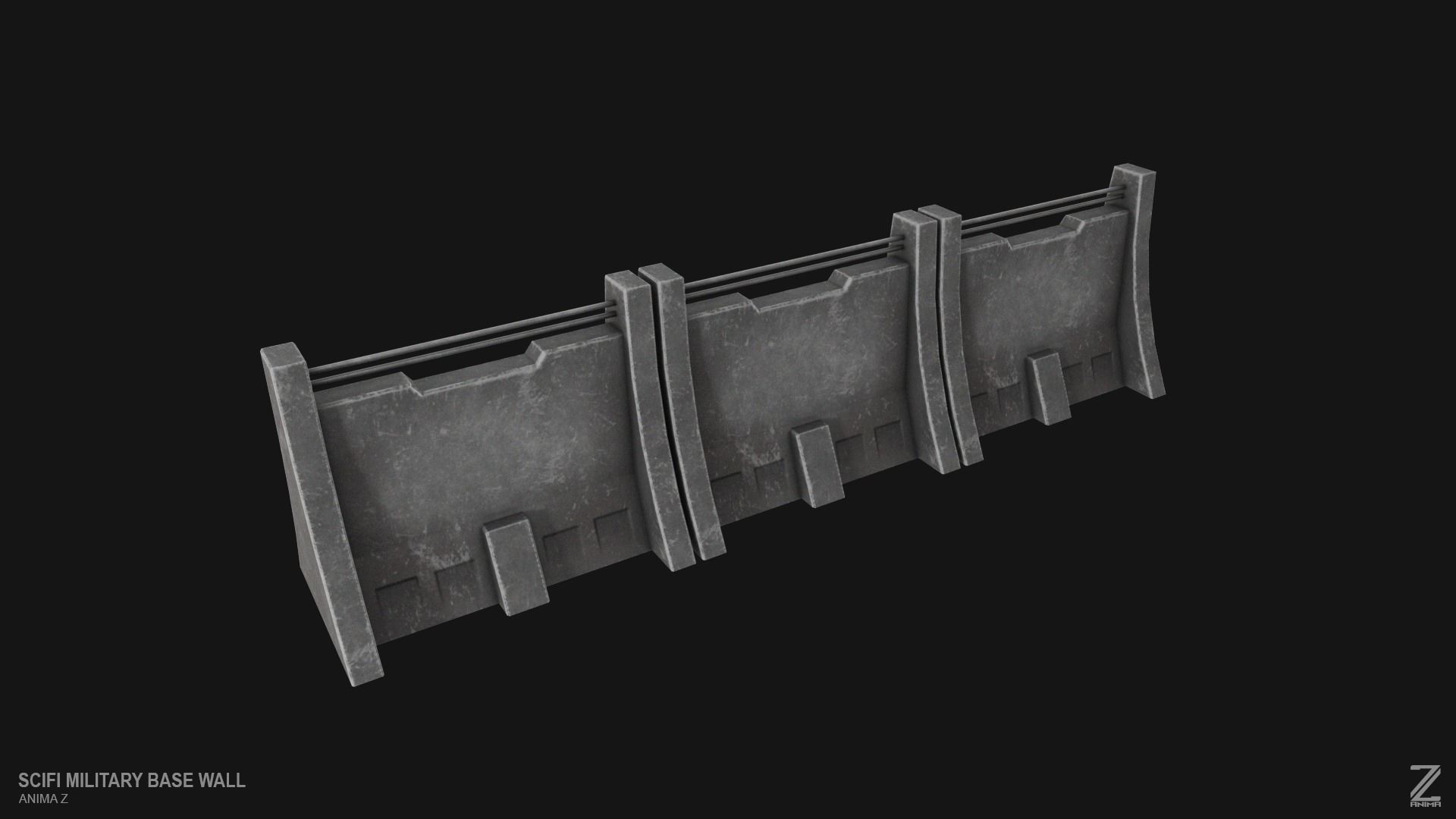 Scifi militarybase wall Low-poly 3D model_6