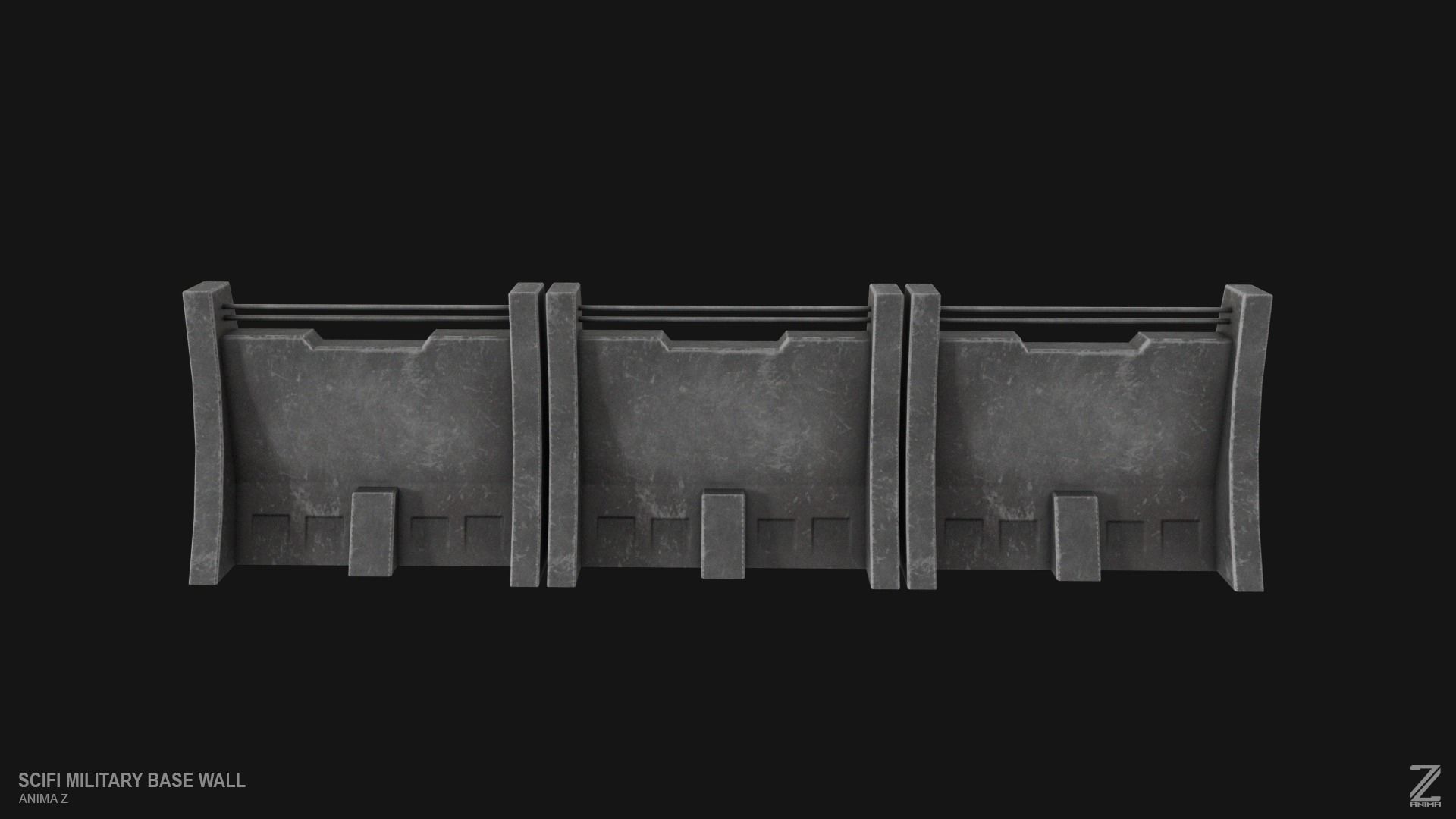 Scifi militarybase wall Low-poly 3D model_3