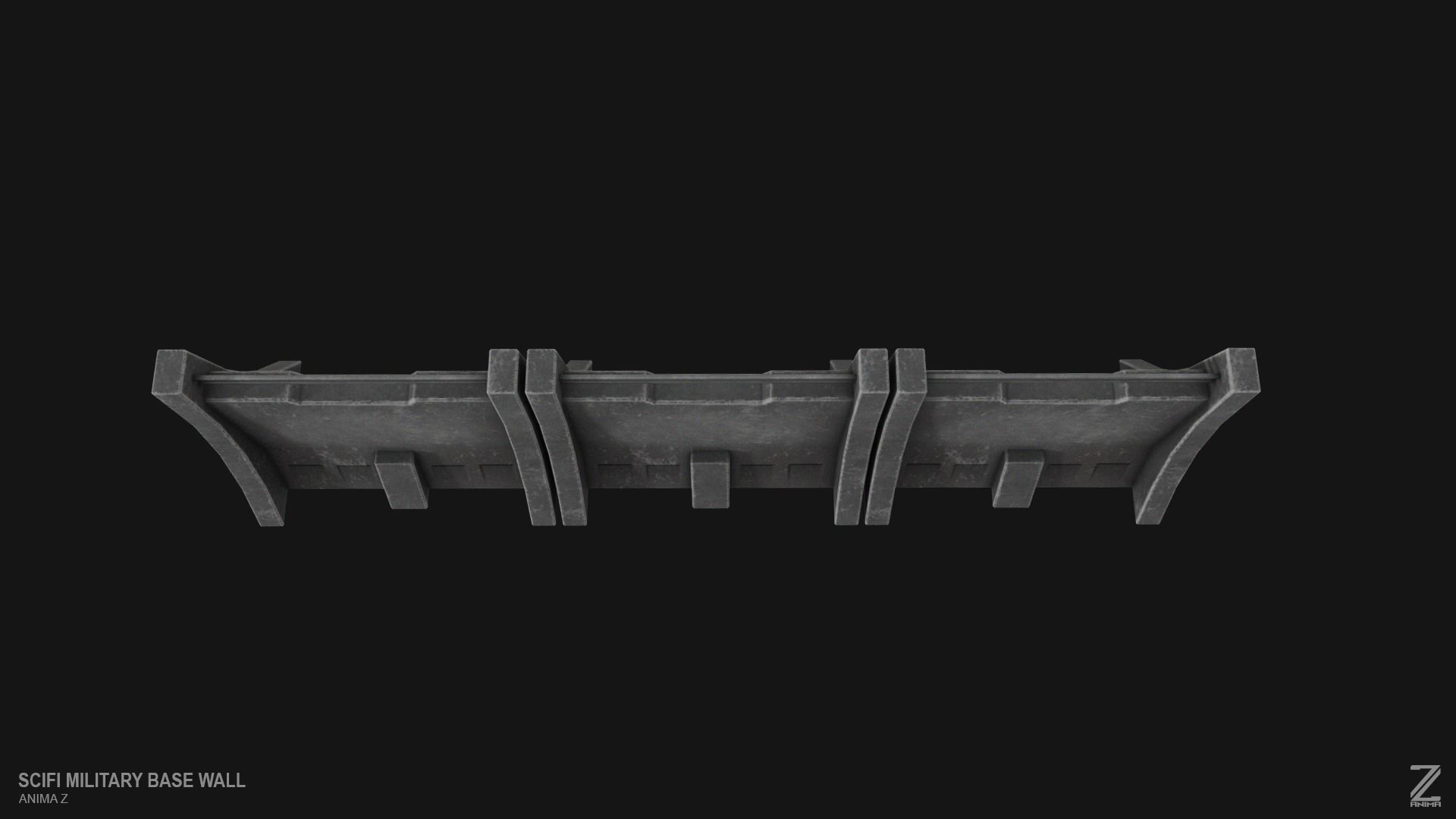 Scifi militarybase wall Low-poly 3D model_4