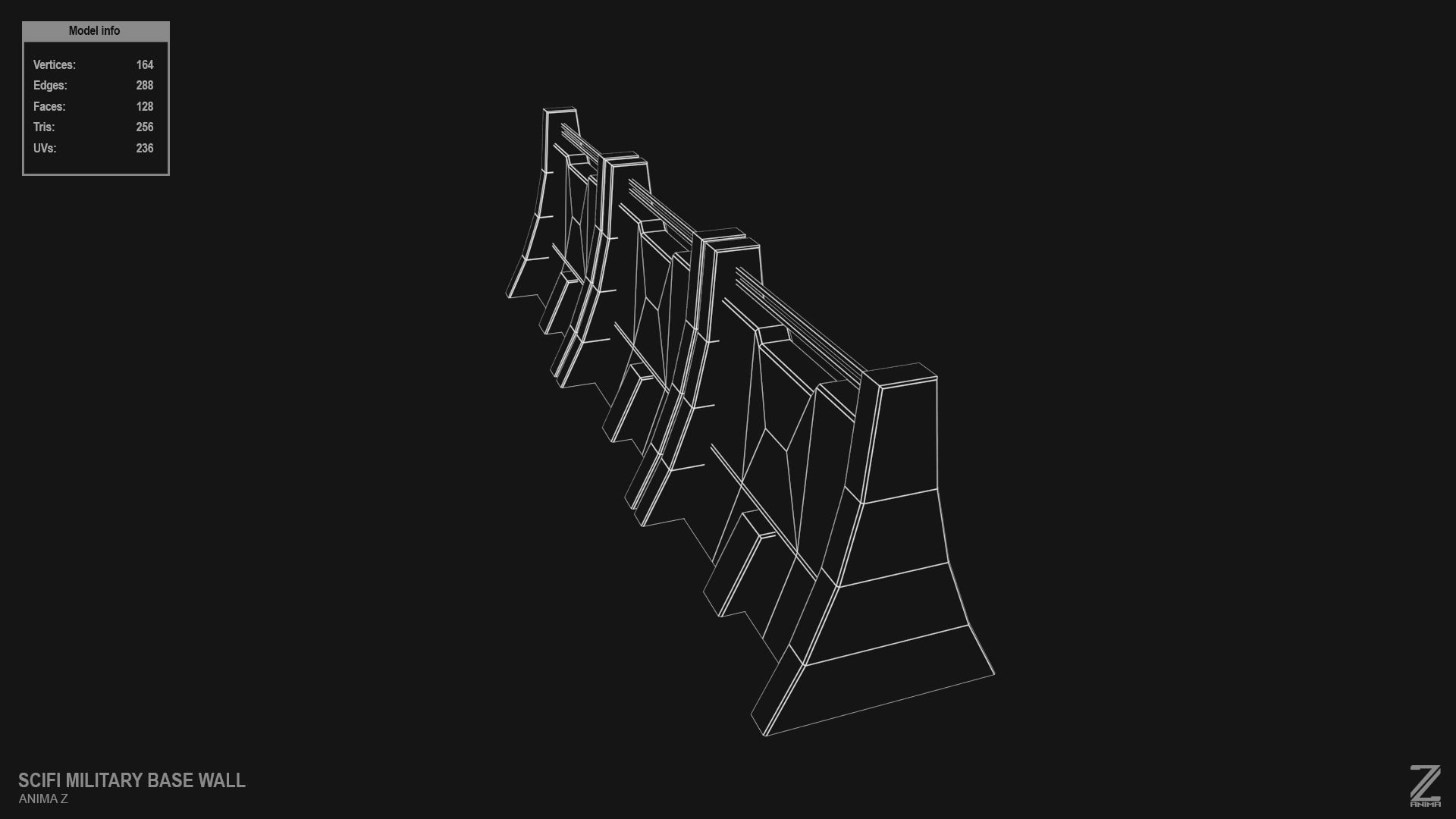 Scifi militarybase wall Low-poly 3D model_11