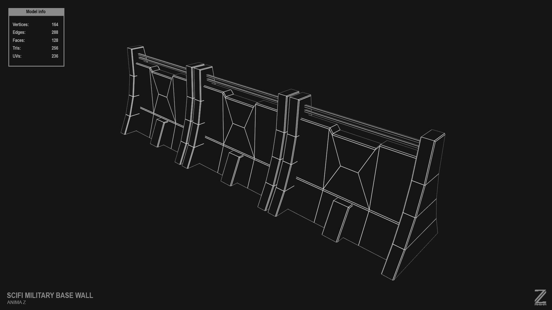 Scifi militarybase wall Low-poly 3D model_9