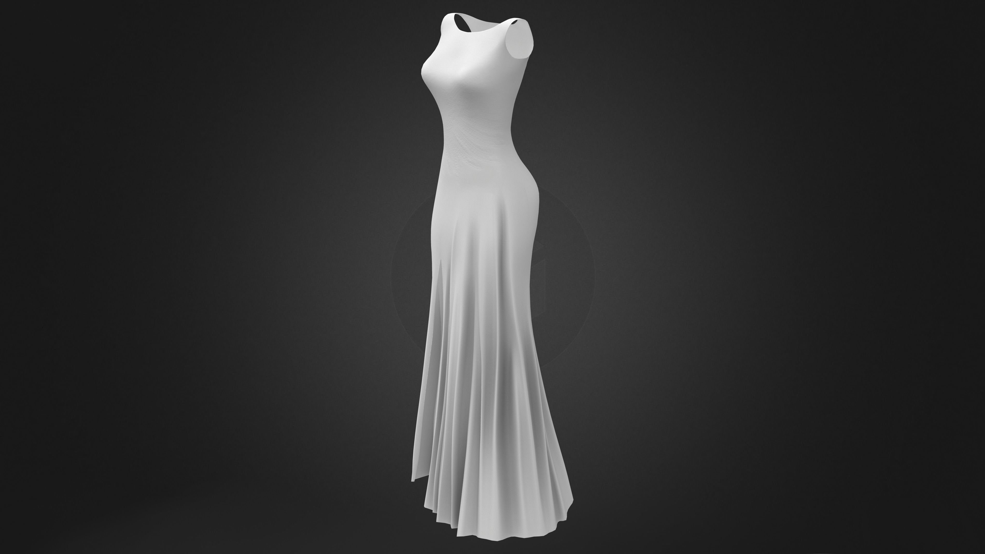 Female Front Slit Sleeveless Coral Evening Gown Low-poly 3D model_9