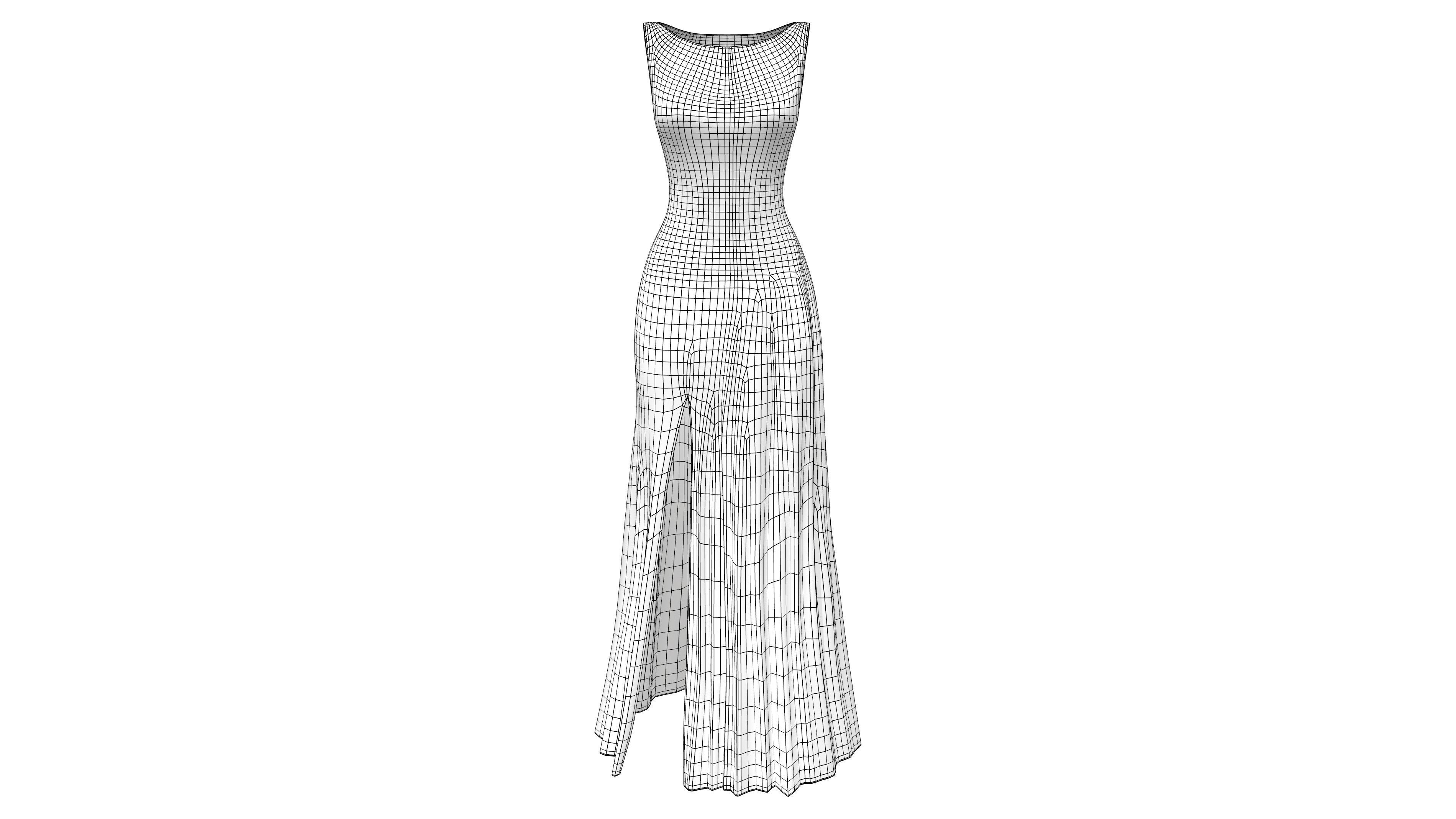 Female Front Slit Sleeveless Coral Evening Gown Low-poly 3D model_7