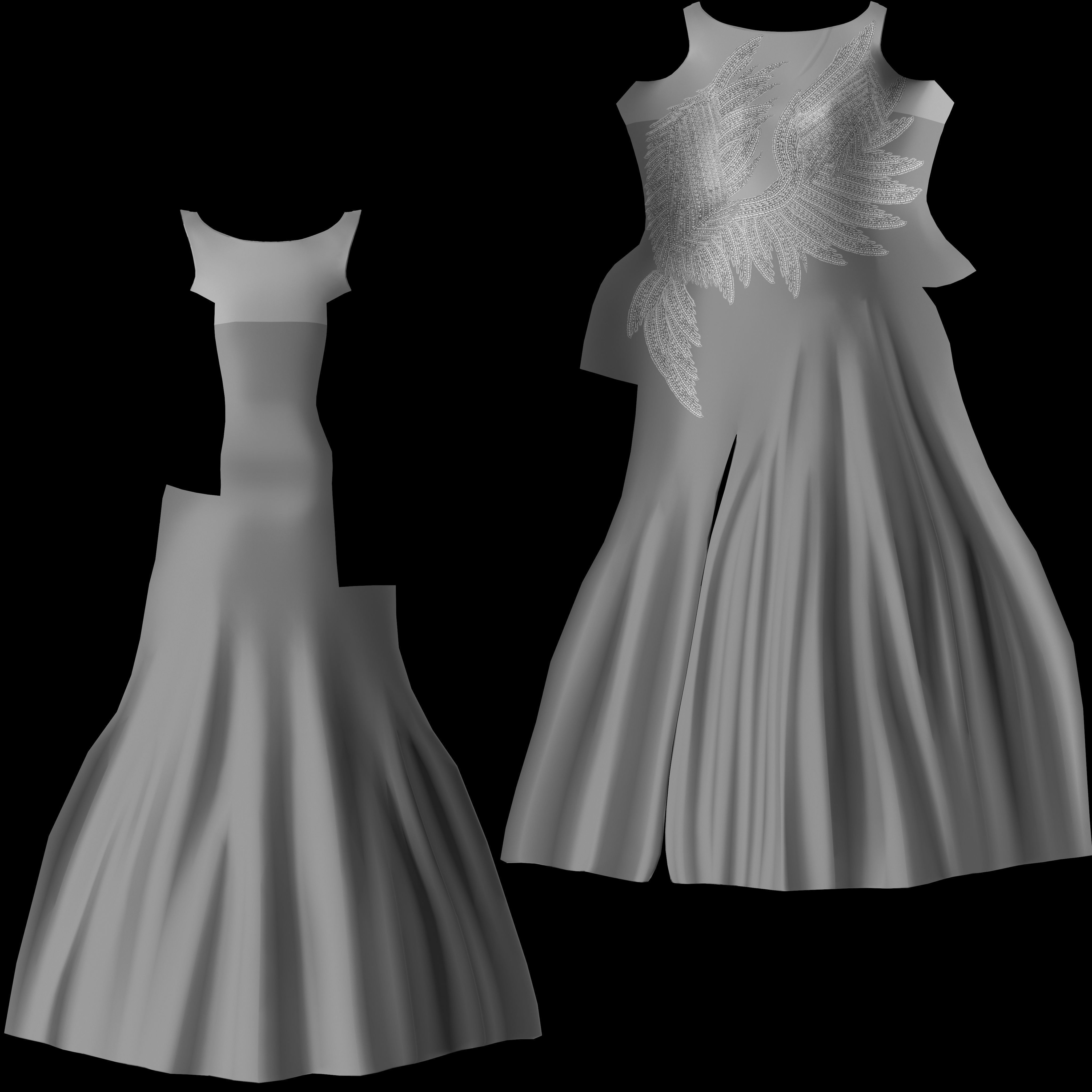 Female Front Slit Sleeveless Coral Evening Gown Low-poly 3D model_11