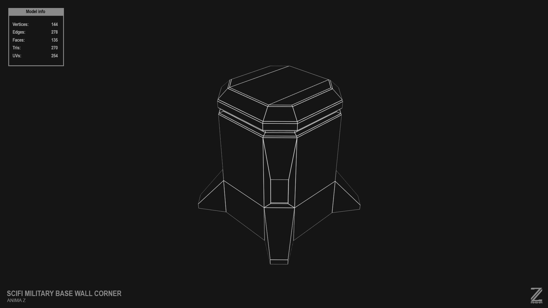 Scifi militarybase wall corner Low-poly 3D model_15