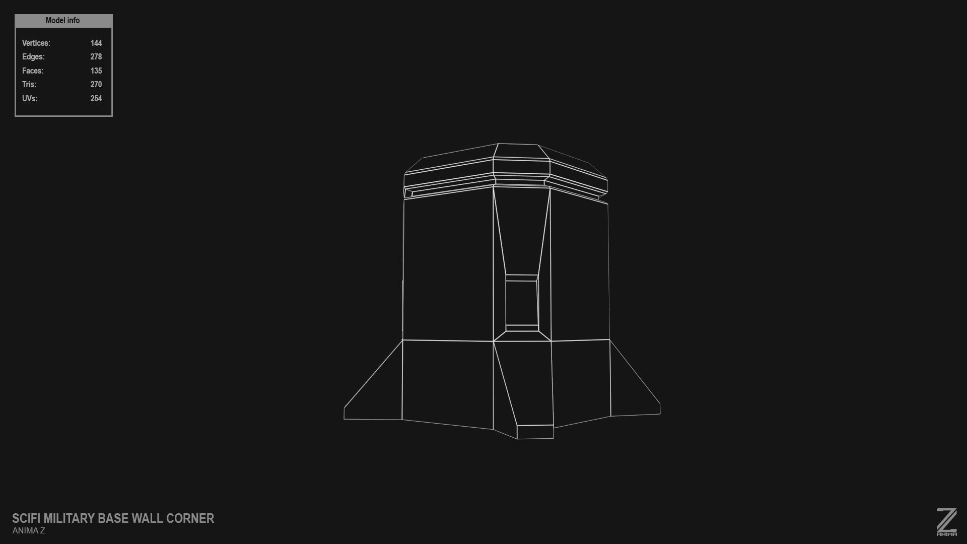 Scifi militarybase wall corner Low-poly 3D model_2