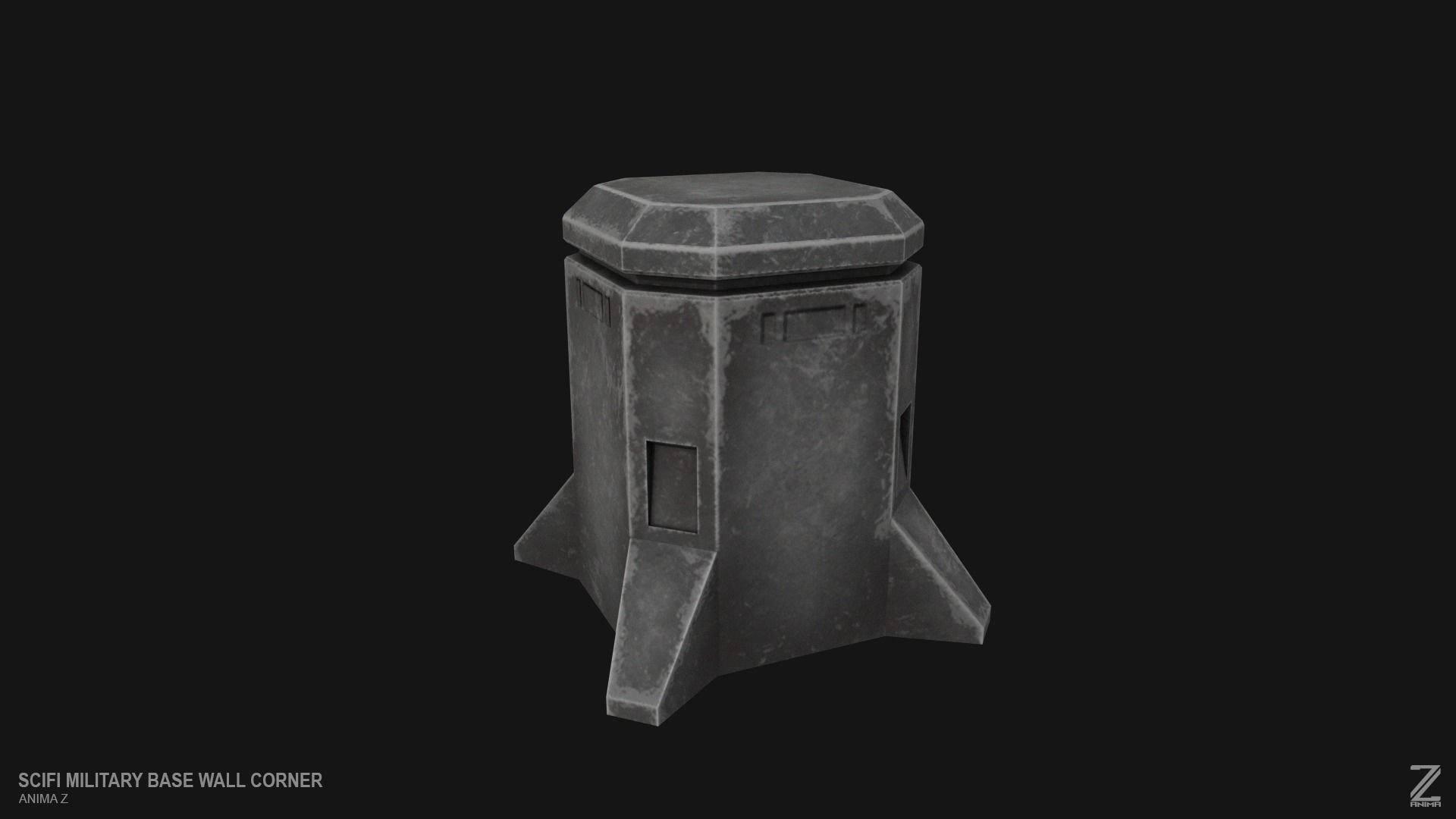 Scifi militarybase wall corner Low-poly 3D model_3