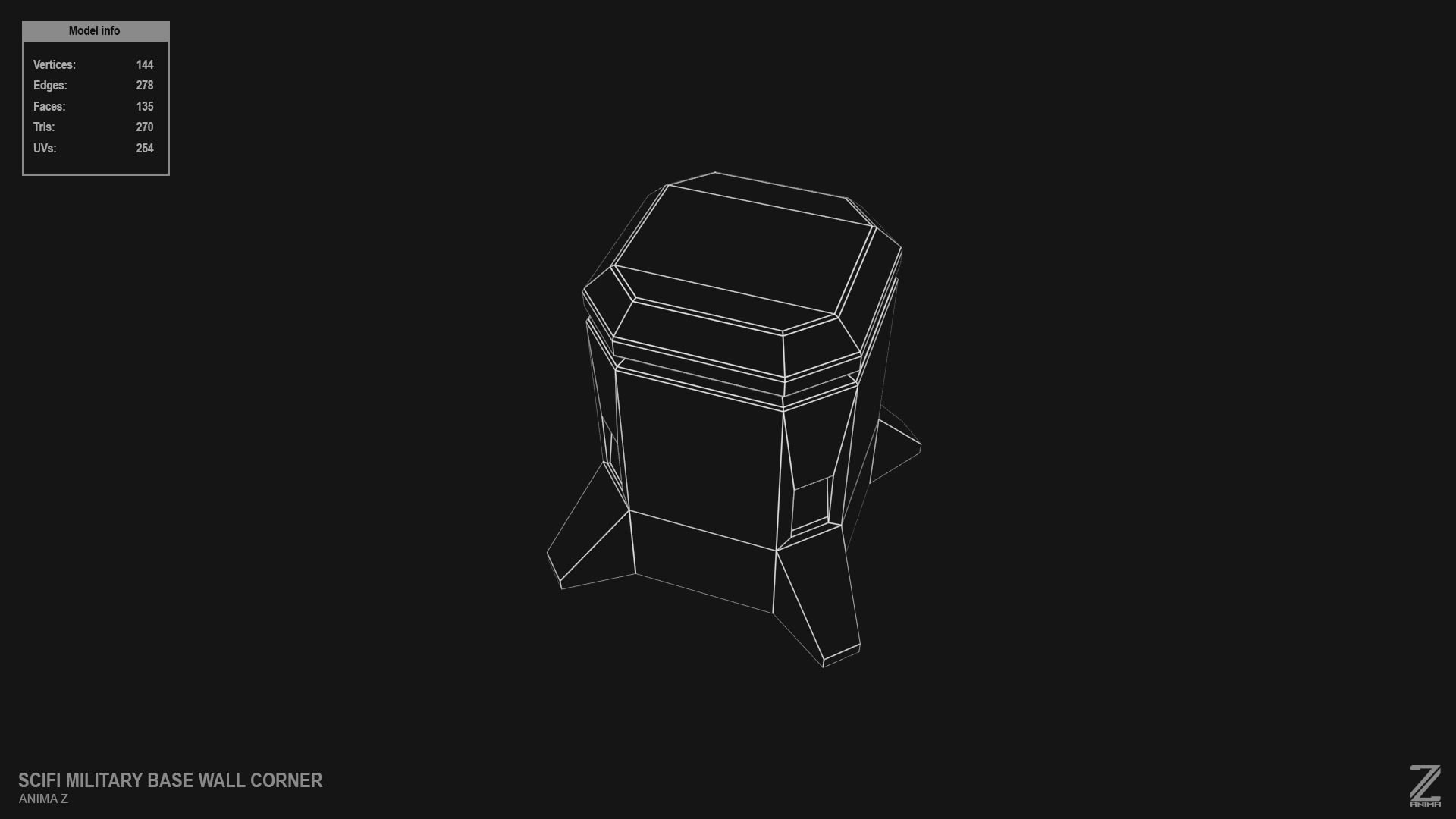 Scifi militarybase wall corner Low-poly 3D model_11