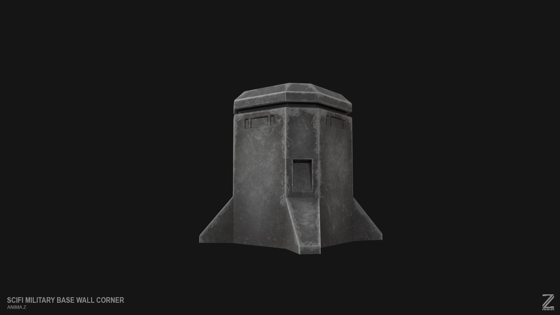 Scifi militarybase wall corner Low-poly 3D model_7